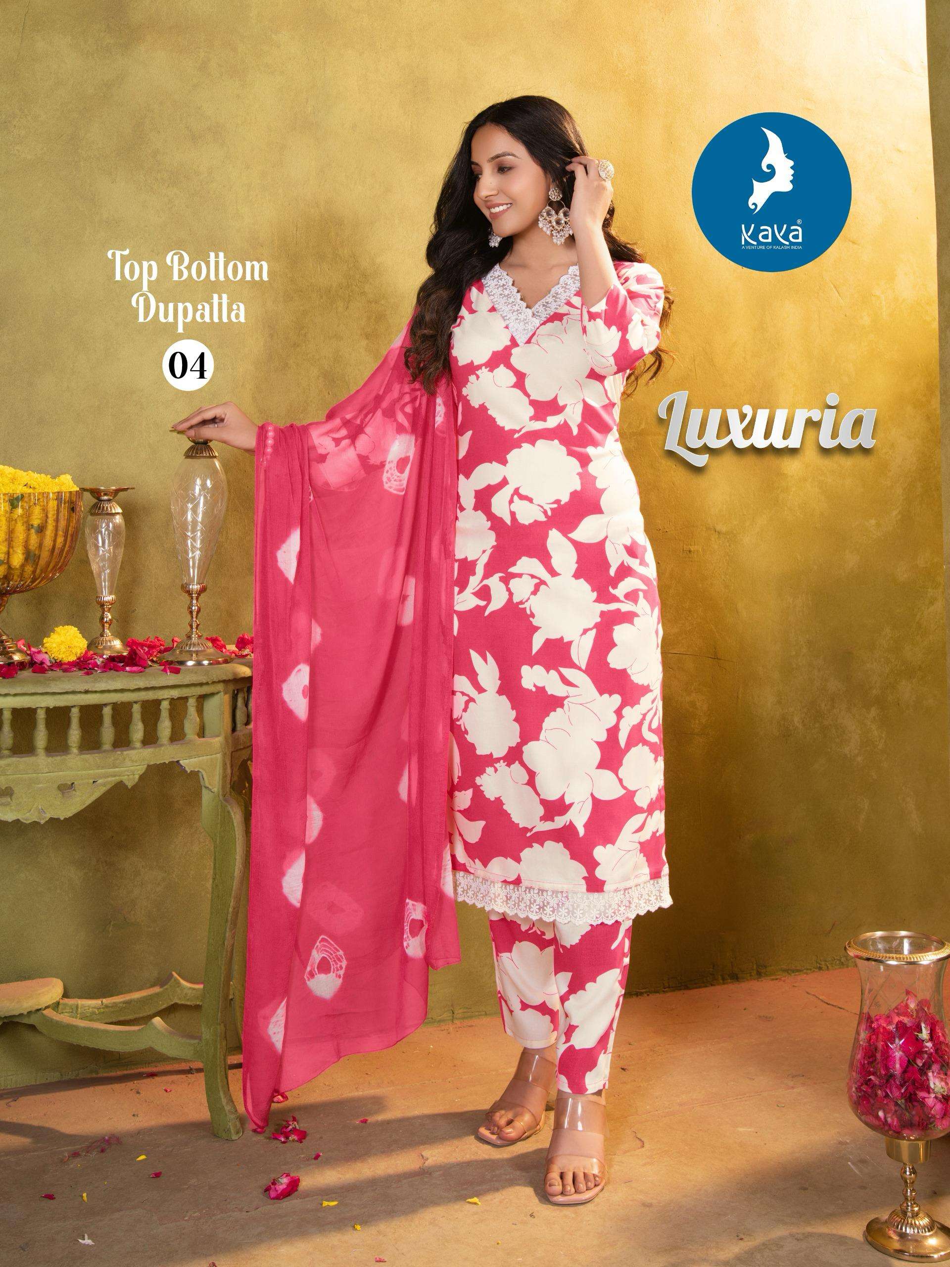 KAYA LUXURIA RAYON PRINT FANCY LADIES KURTI COMBO SET