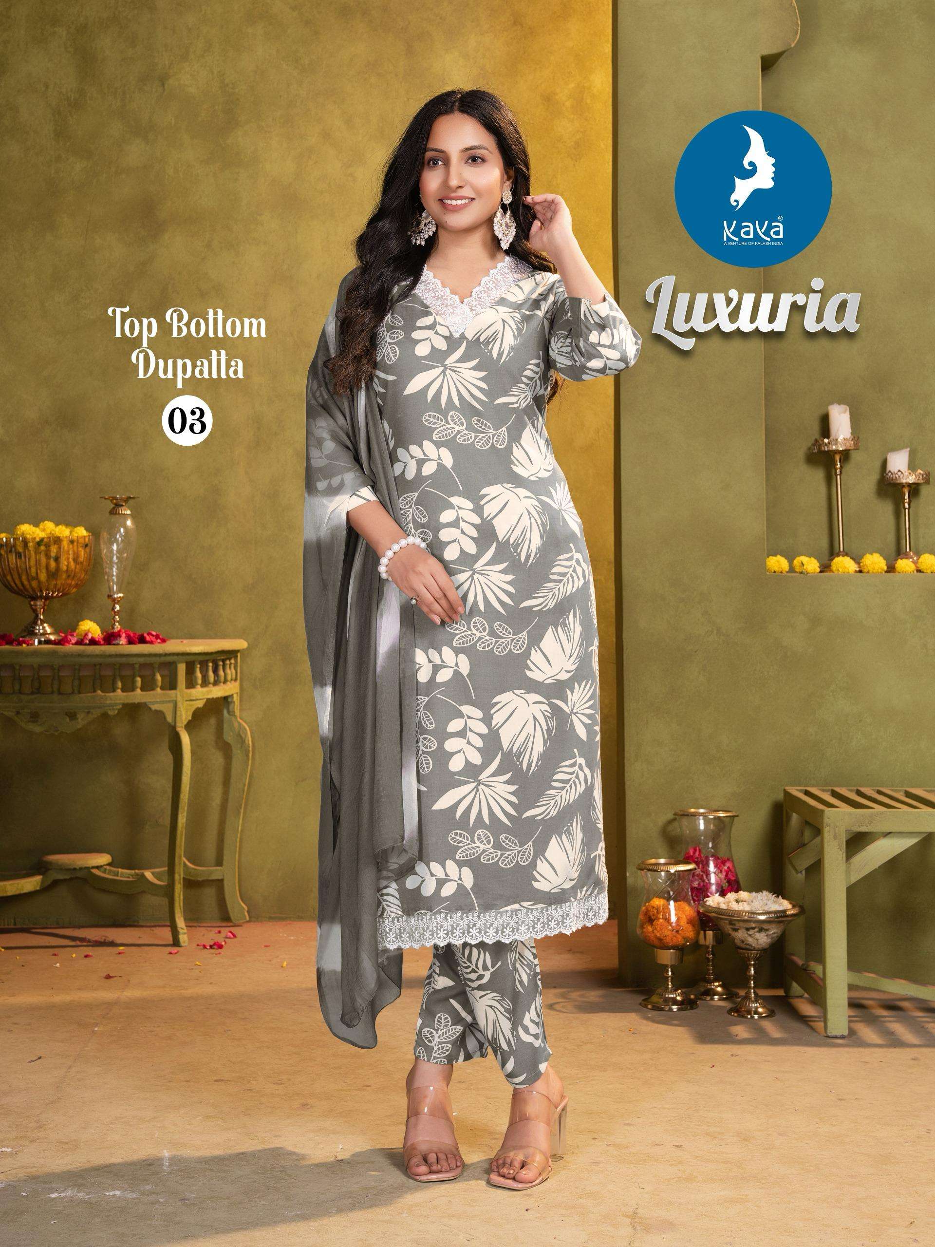 KAYA LUXURIA RAYON PRINT FANCY LADIES KURTI COMBO SET