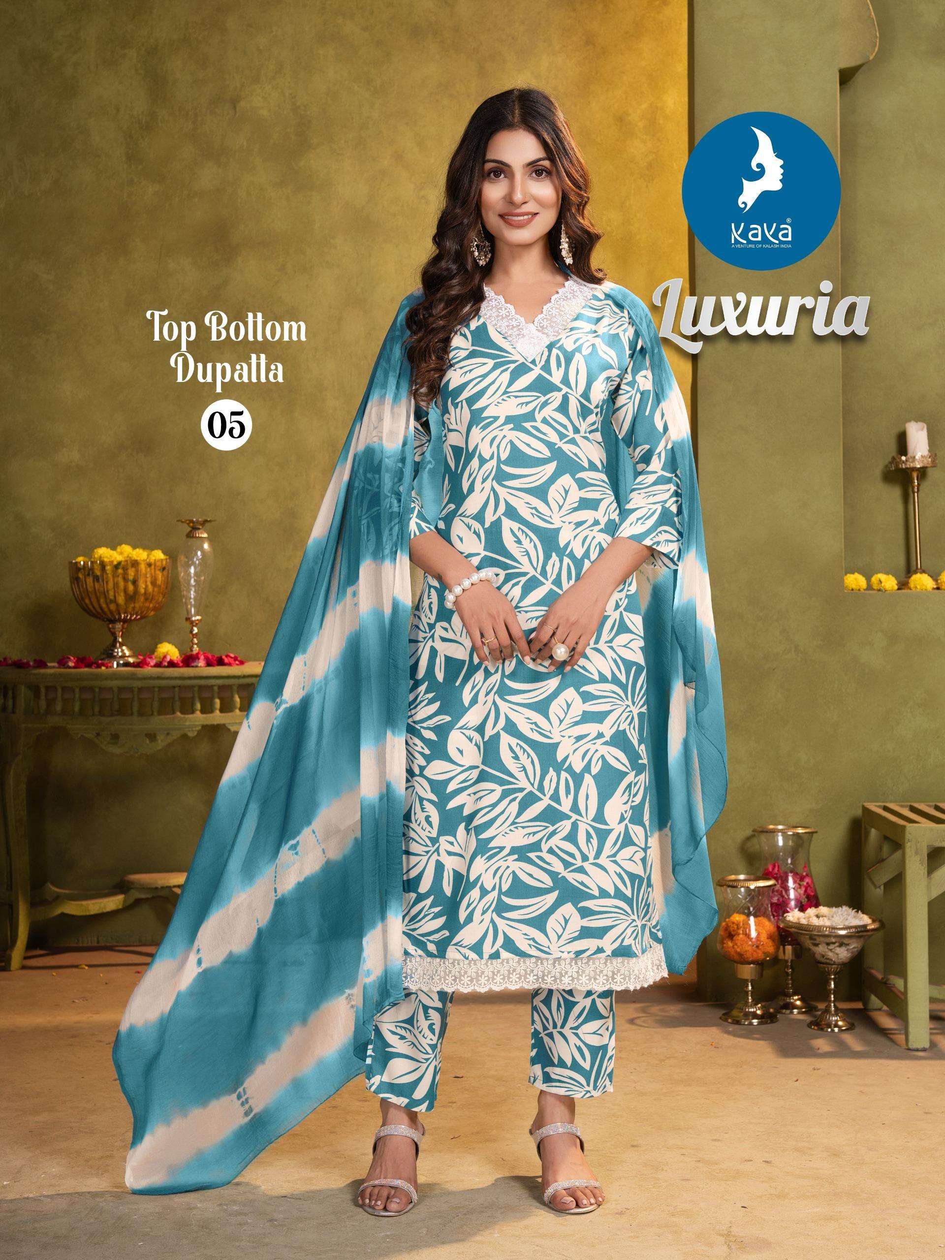 KAYA LUXURIA RAYON PRINT FANCY LADIES KURTI COMBO SET