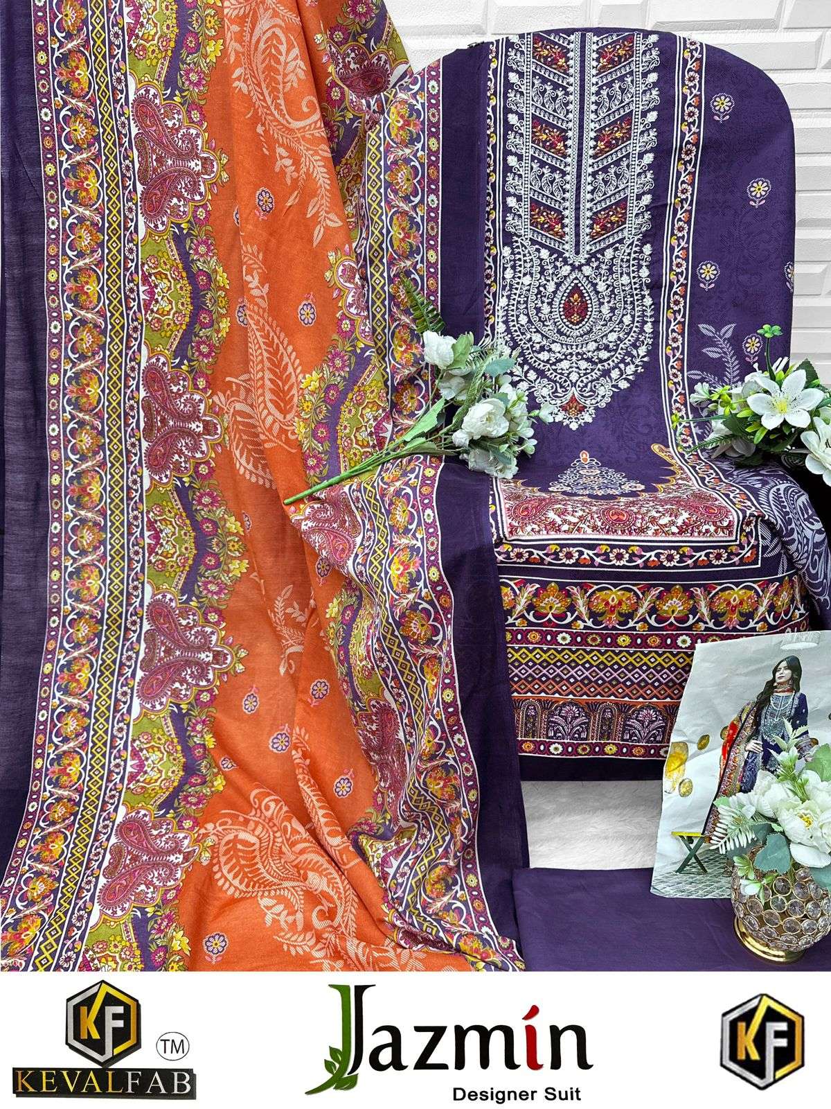 KEVAL FAB JAZMIN COTTON DIGITAL PRINT WITH FANCY WORK SUIT
