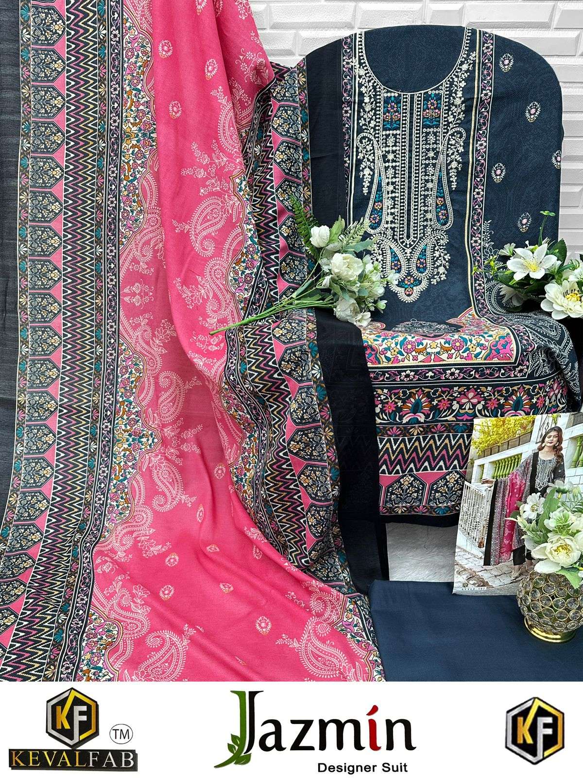 KEVAL FAB JAZMIN COTTON DIGITAL PRINT WITH FANCY WORK SUIT