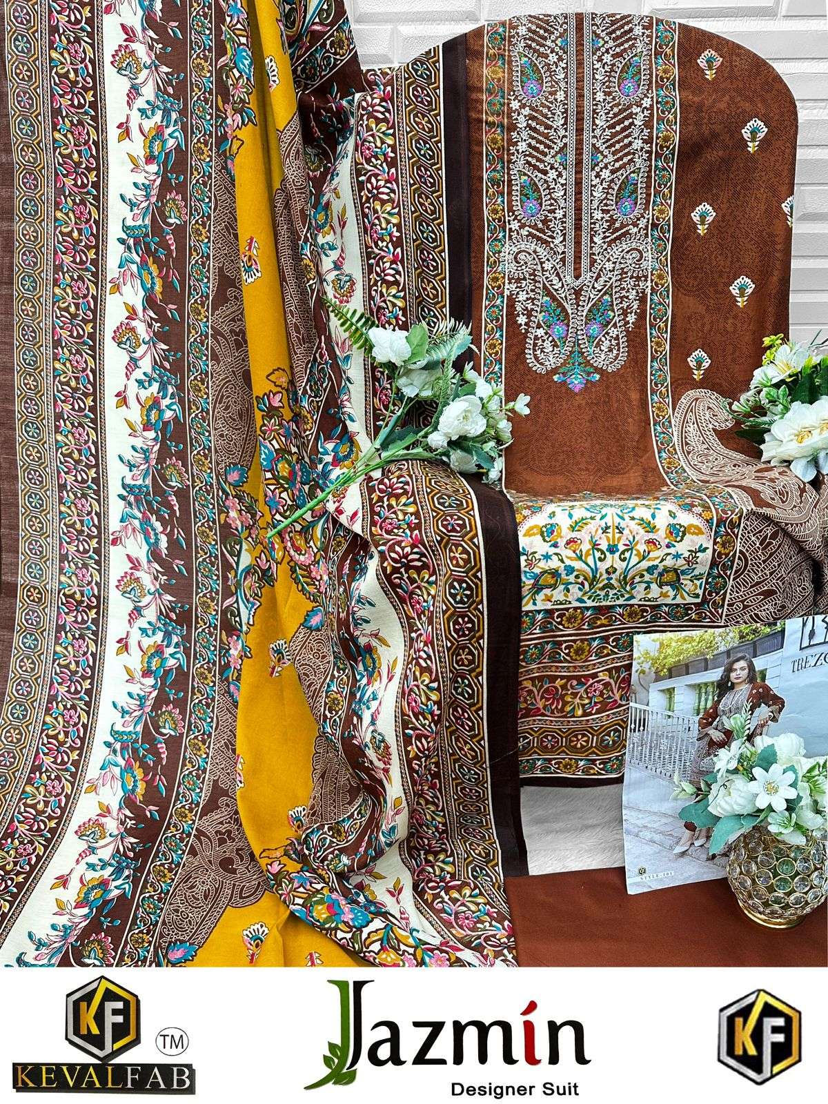 KEVAL FAB JAZMIN COTTON DIGITAL PRINT WITH FANCY WORK SUIT