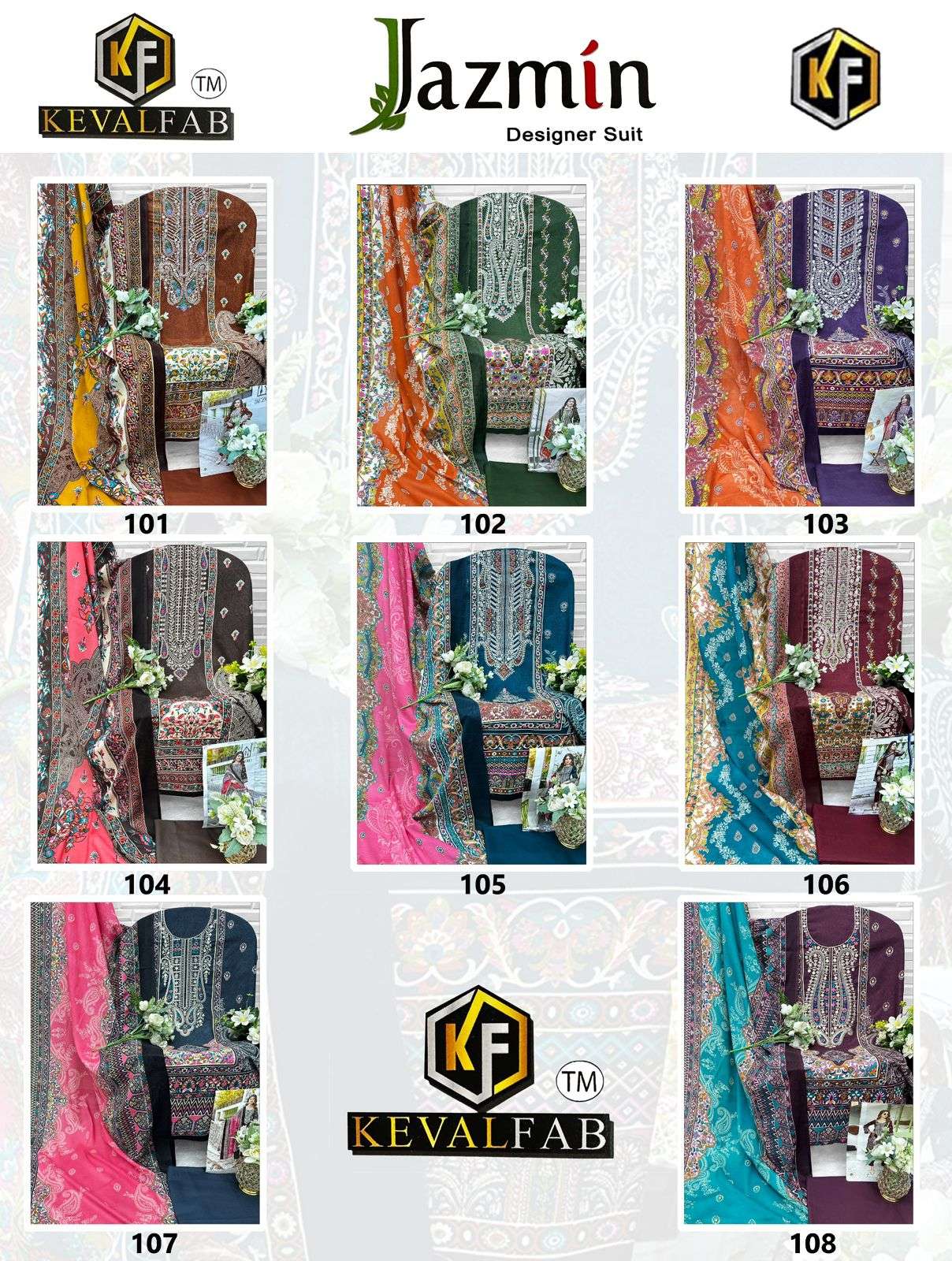 KEVAL FAB JAZMIN COTTON DIGITAL PRINT WITH FANCY WORK SUIT