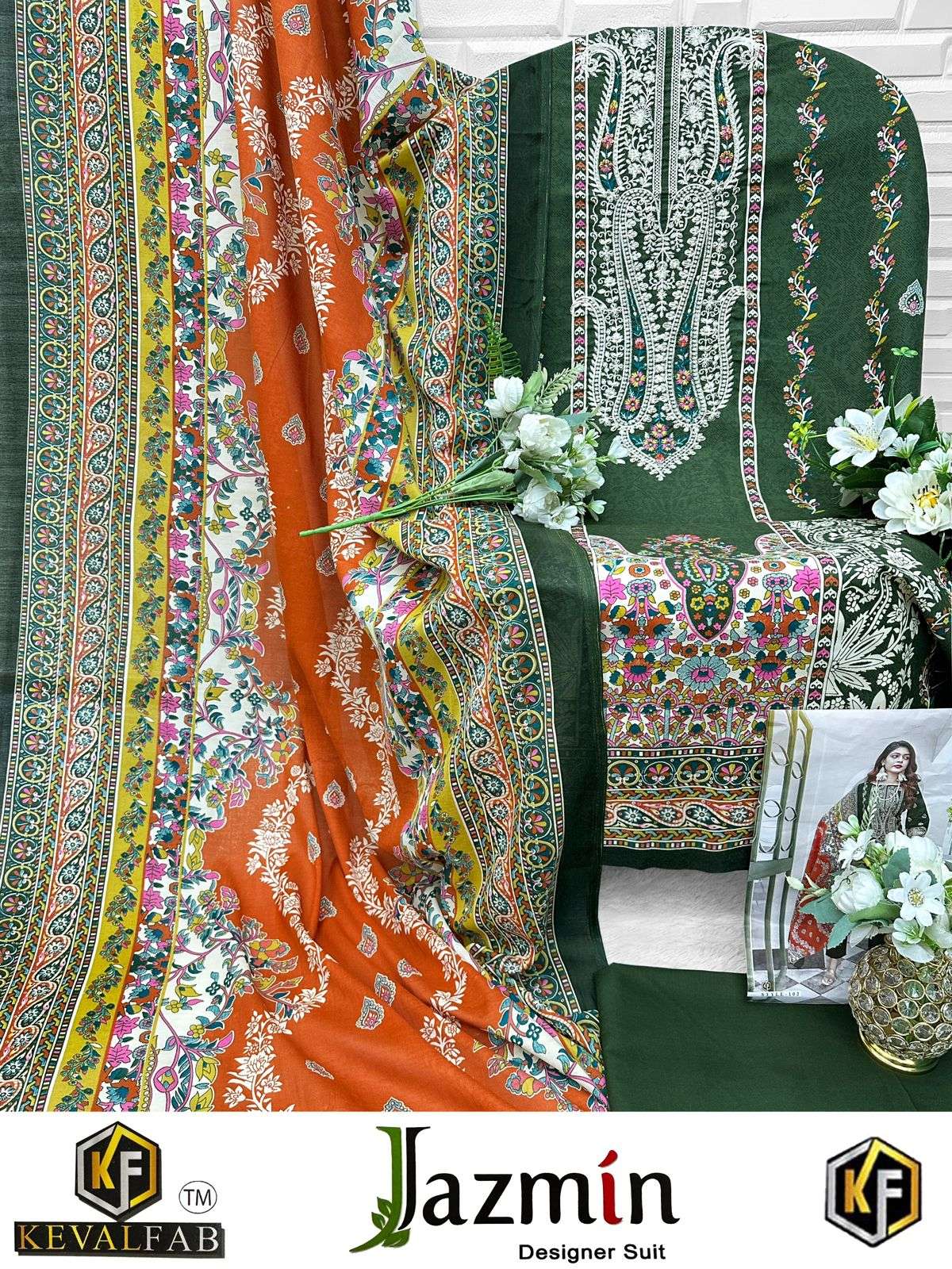 KEVAL FAB JAZMIN COTTON DIGITAL PRINT WITH FANCY WORK SUIT