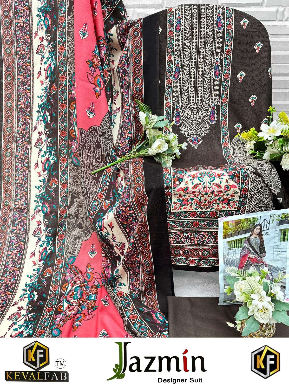 KEVAL FAB JAZMIN COTTON DIGITAL PRINT WITH FANCY WORK SUIT