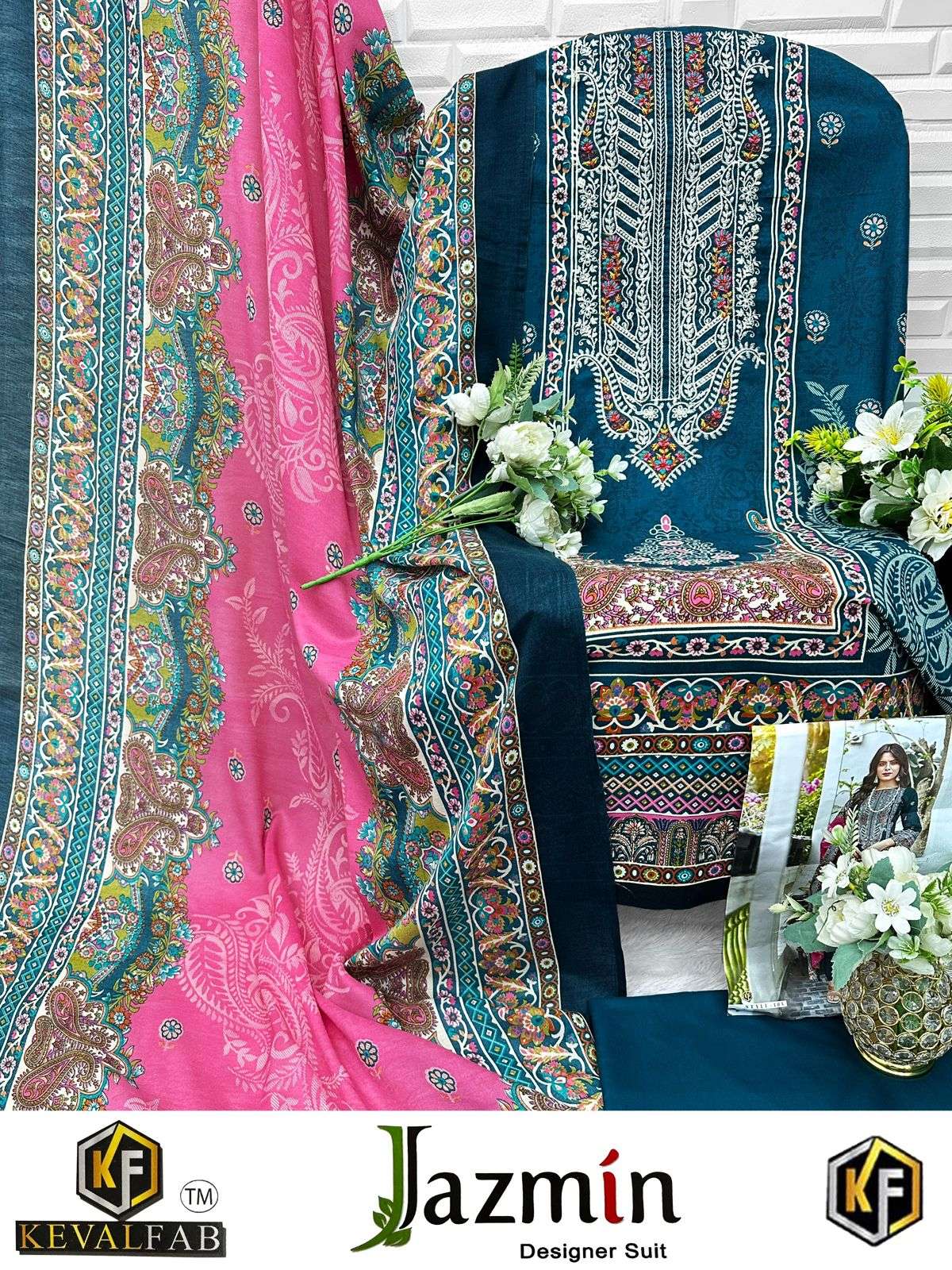 KEVAL FAB JAZMIN COTTON DIGITAL PRINT WITH FANCY WORK SUIT