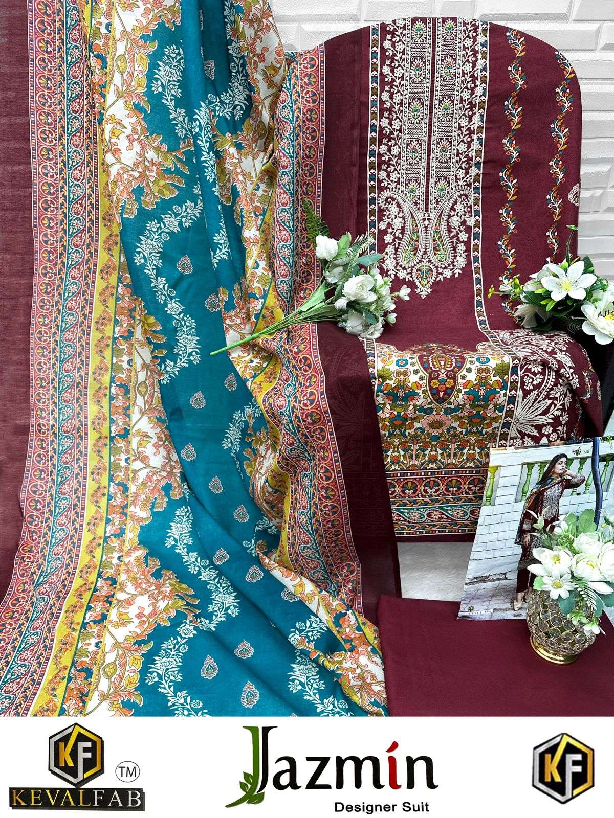 KEVAL FAB JAZMIN COTTON DIGITAL PRINT WITH FANCY WORK SUIT