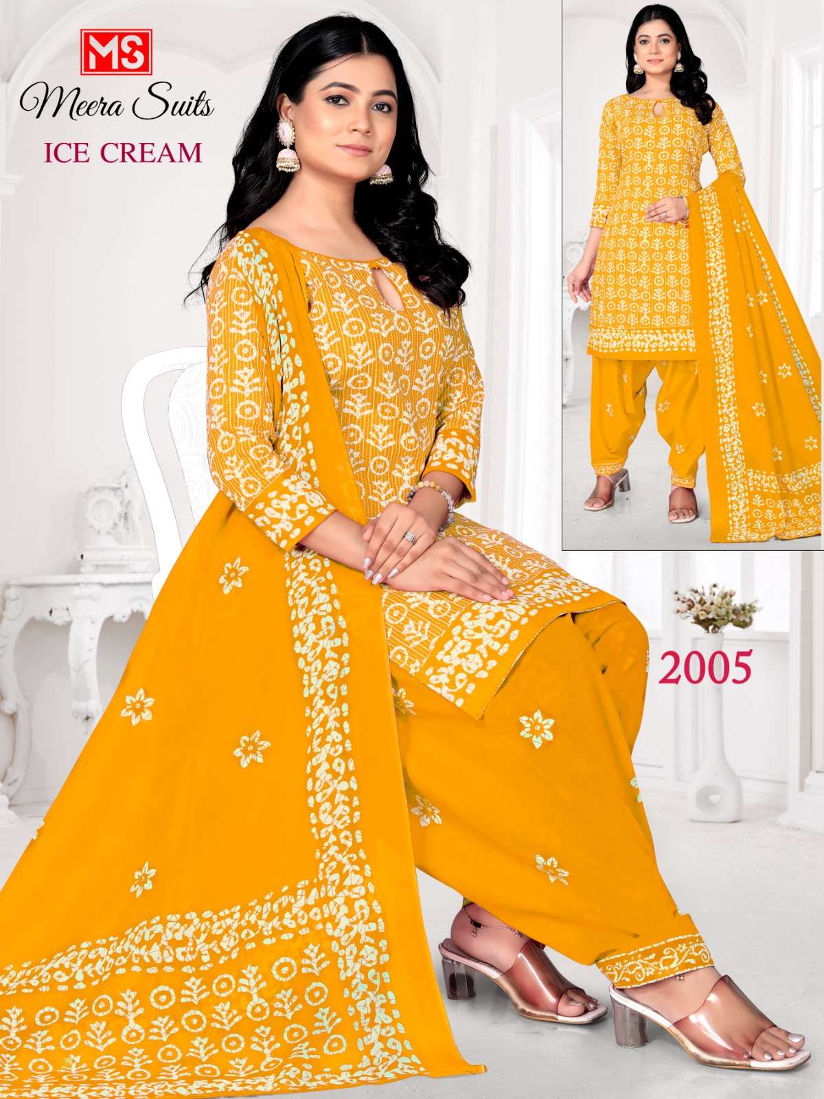 MEERA SUITS ICE CREAM COTTON PRINT PATIYALA DRESS