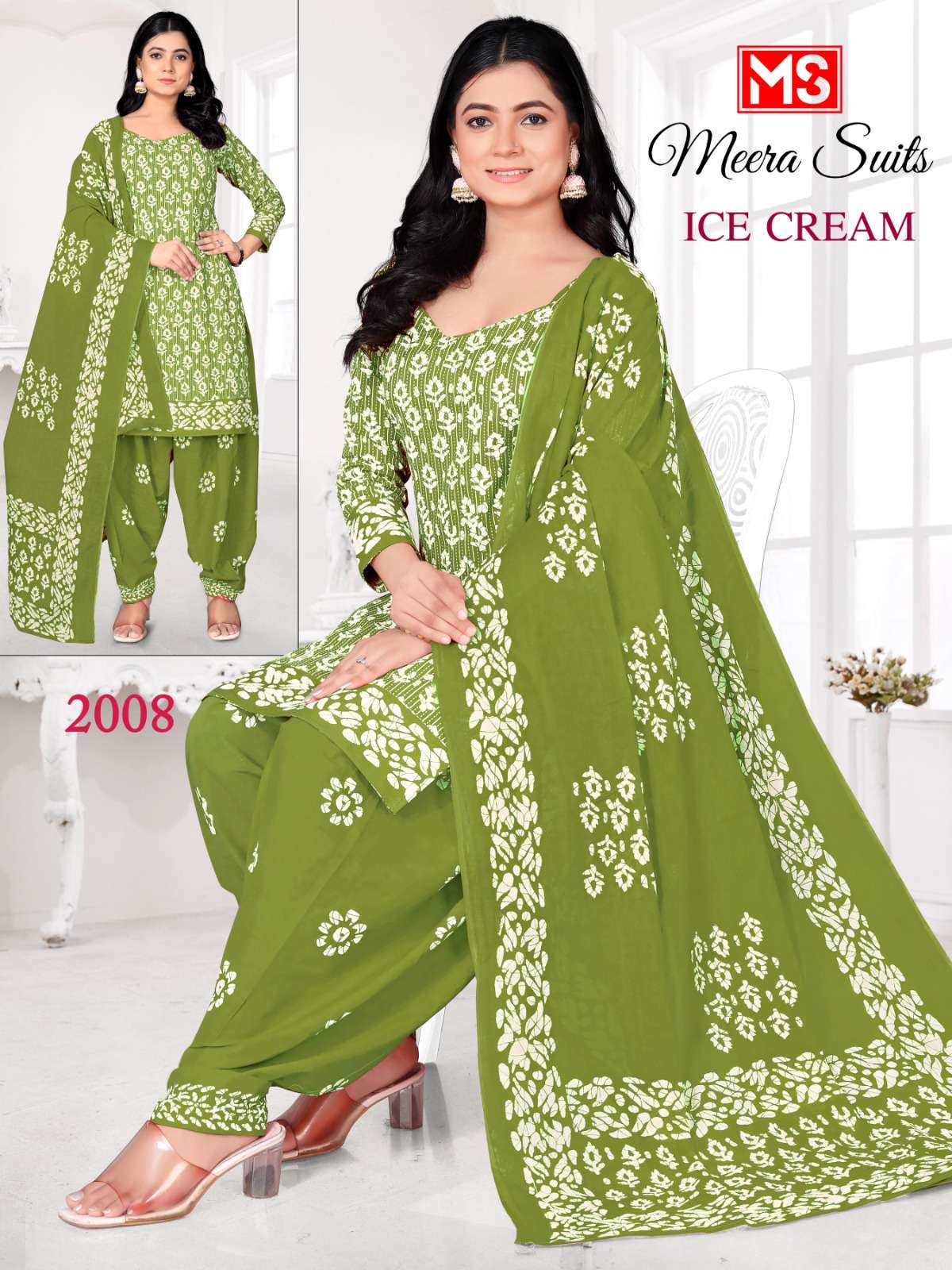 MEERA SUITS ICE CREAM COTTON PRINT PATIYALA DRESS