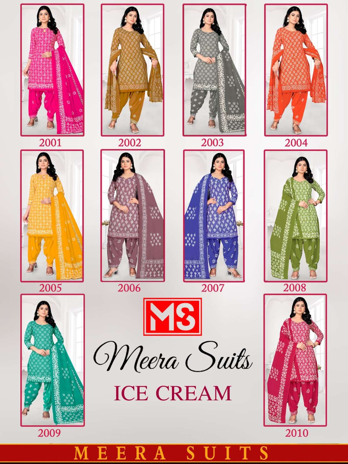 MEERA SUITS ICE CREAM COTTON PRINT PATIYALA DRESS