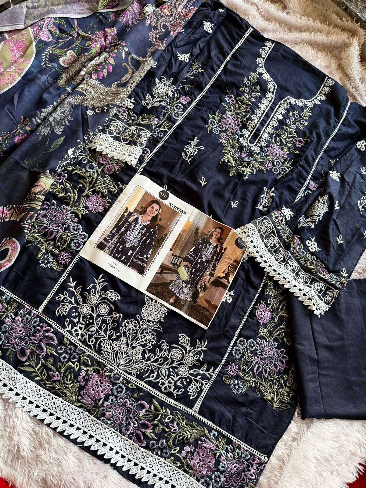 MEHBOOB TEX DESIGN NO - 1600 BC VISCOSE CAMBRIC COTTON HEAVY SELF EMBROIDERED PAKISTANI SALWAR SUIT