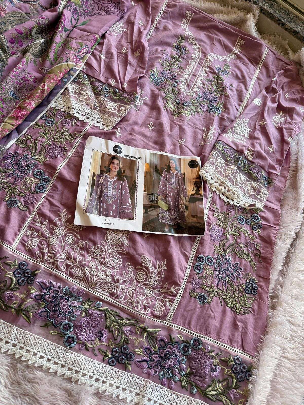 MEHBOOB TEX DESIGN NO - 1600 BC VISCOSE CAMBRIC COTTON HEAVY SELF EMBROIDERED PAKISTANI SALWAR SUIT