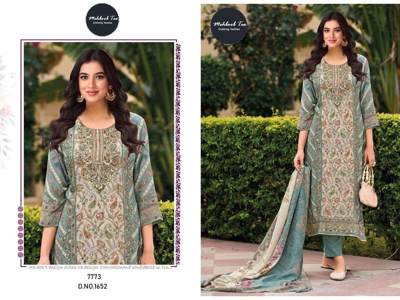 MEHBOOB TEX DESIGN NO - 1614-1652 PURE VISCOSE MUSLIN DIGITAL PRINT AARI WORK PAKISTANI SUIT 