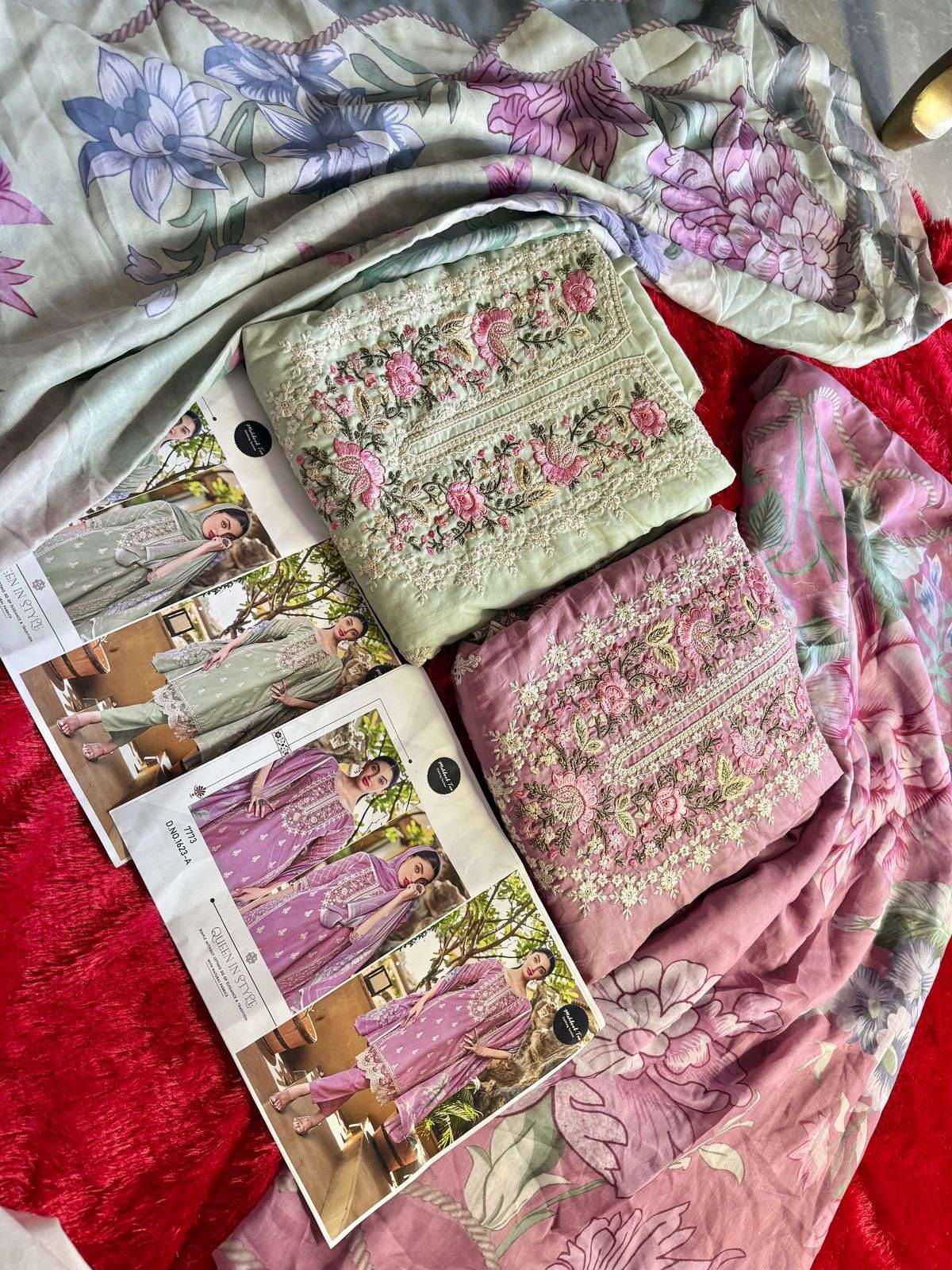 MEHBOOB TEX DESIGN NO - 1623 AB PURE COTTON PRINT HEAVY EMBROIDERED PAKISTANI SALWAR SUIT 