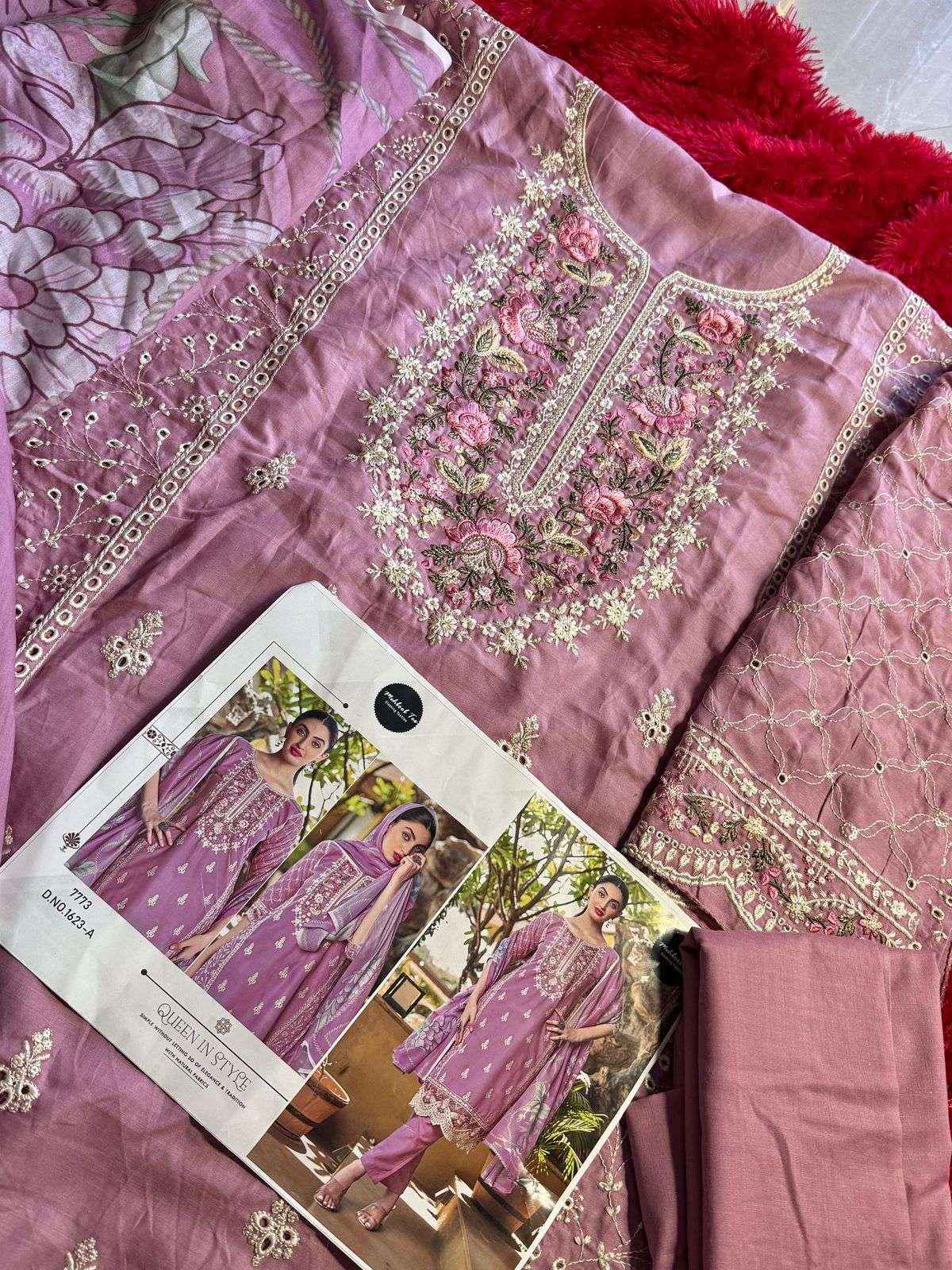MEHBOOB TEX DESIGN NO - 1623 AB PURE COTTON PRINT HEAVY EMBROIDERED PAKISTANI SALWAR SUIT 