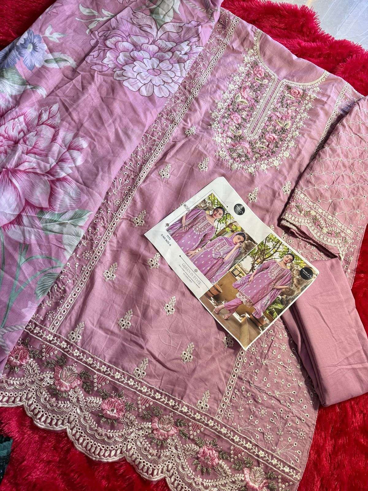 MEHBOOB TEX DESIGN NO - 1623 AB PURE COTTON PRINT HEAVY EMBROIDERED PAKISTANI SALWAR SUIT 