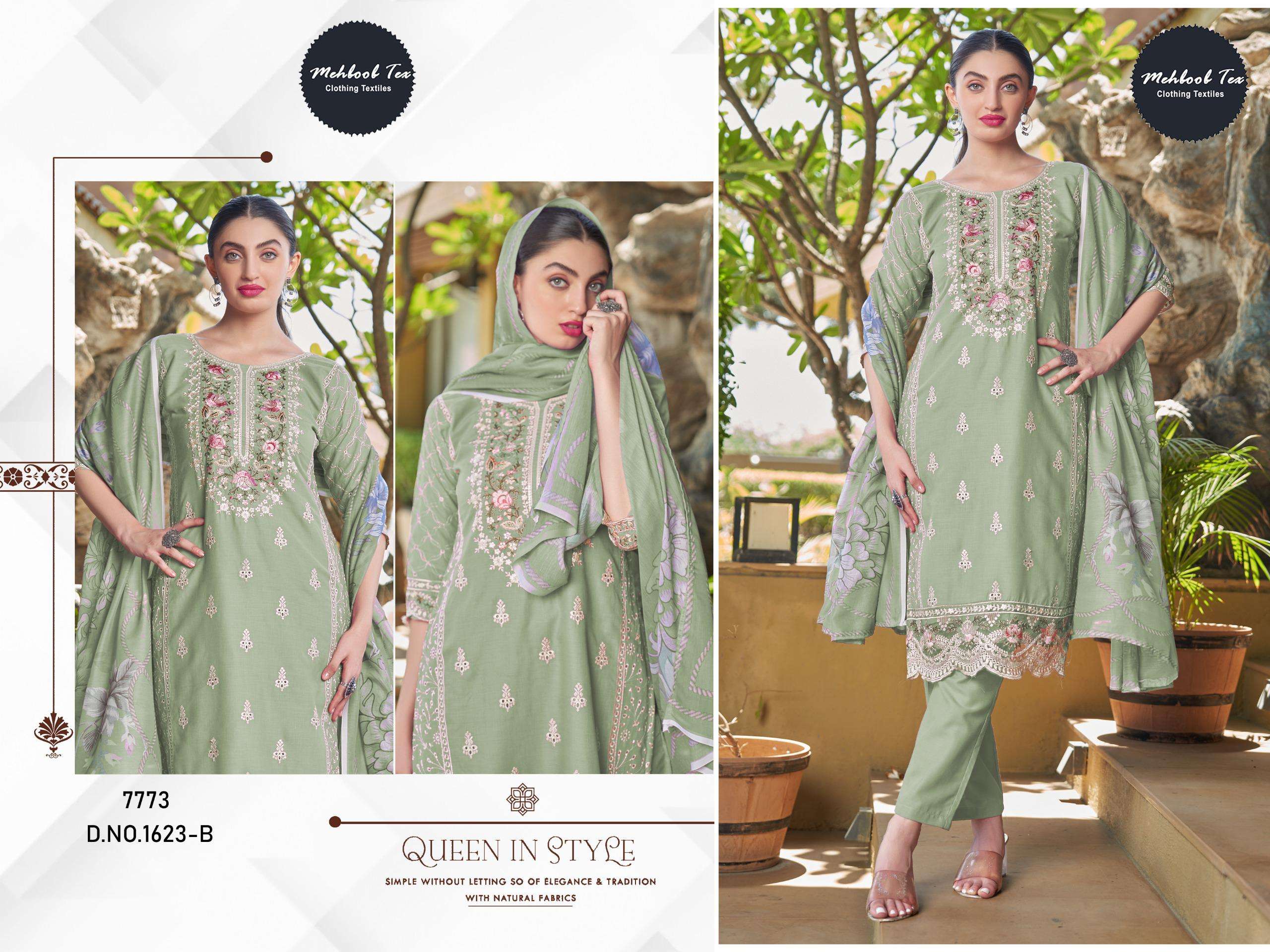 MEHBOOB TEX DESIGN NO - 1623 AB PURE COTTON PRINT HEAVY EMBROIDERED PAKISTANI SALWAR SUIT 