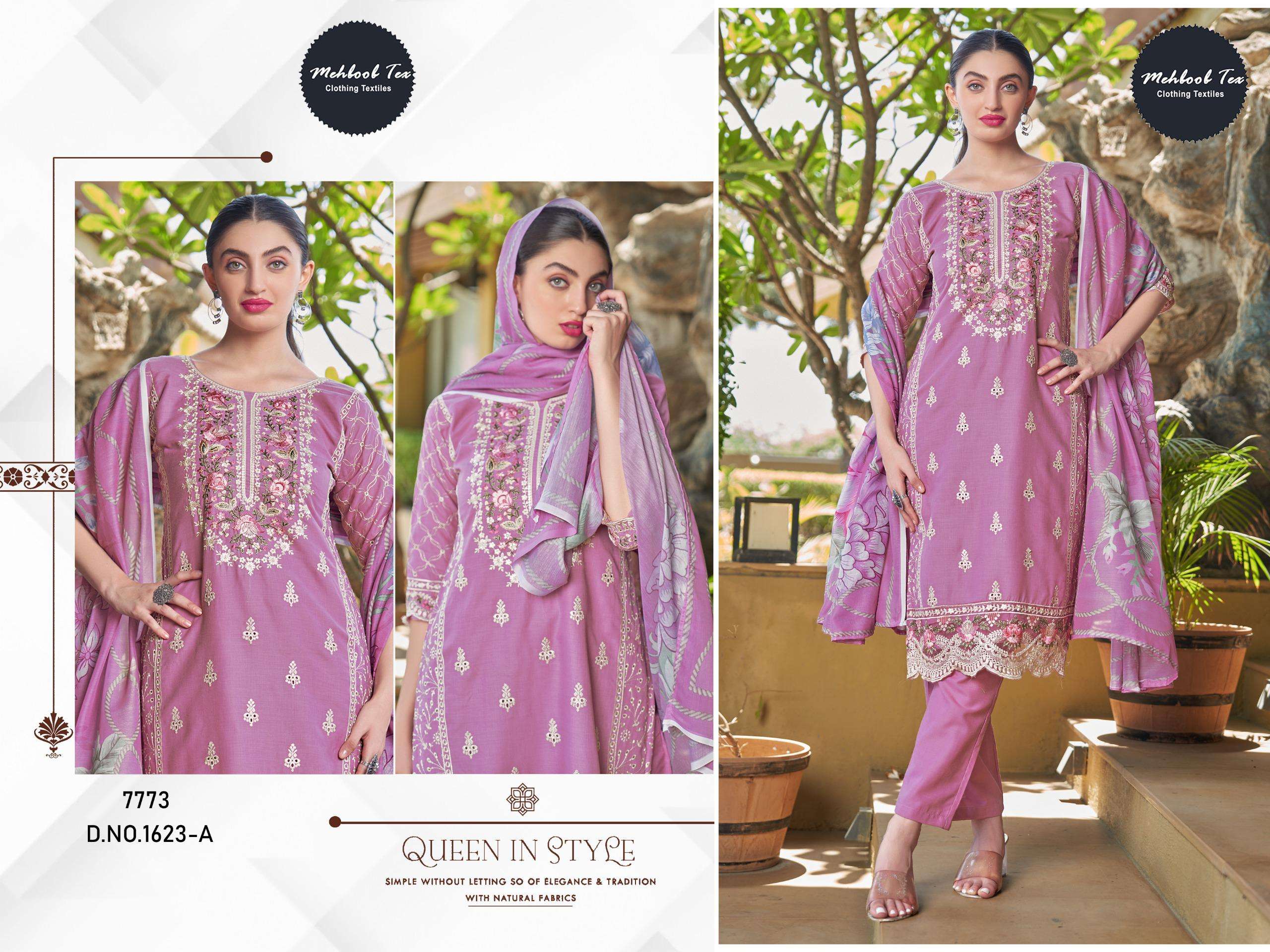 MEHBOOB TEX DESIGN NO - 1623 AB PURE COTTON PRINT HEAVY EMBROIDERED PAKISTANI SALWAR SUIT 