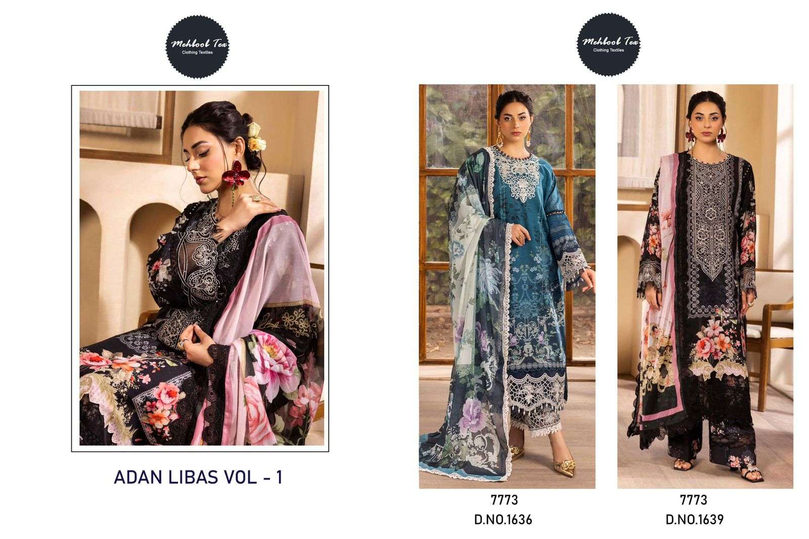 MEHBOOB TEX DESIGN NO - 1636-1639 PURE COTTON PRINT EMBROIDERED SELF WORK PATCH PAKISTANI SALWAR SUIT 