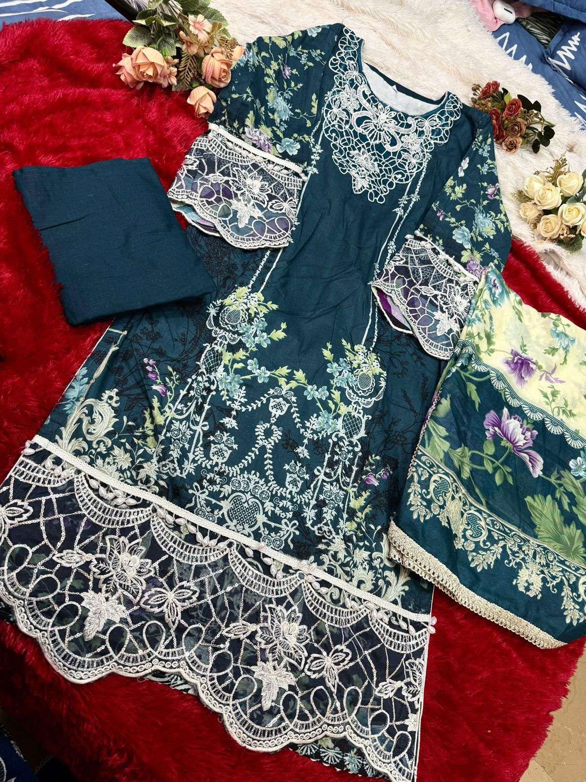 MEHBOOB TEX DESIGN NO - 1636-1639 PURE COTTON PRINT EMBROIDERED SELF WORK PATCH PAKISTANI SALWAR SUIT 