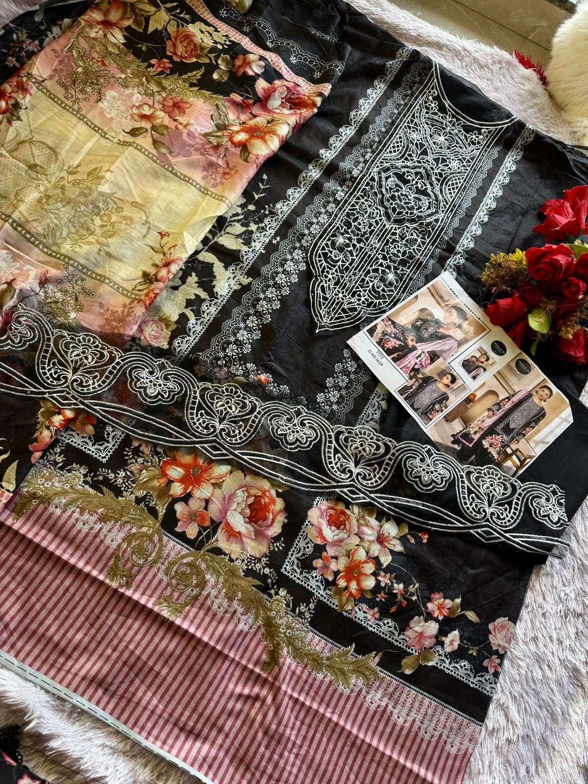 MEHBOOB TEX DESIGN NO - 1636-1639 PURE COTTON PRINT EMBROIDERED SELF WORK PATCH PAKISTANI SALWAR SUIT 