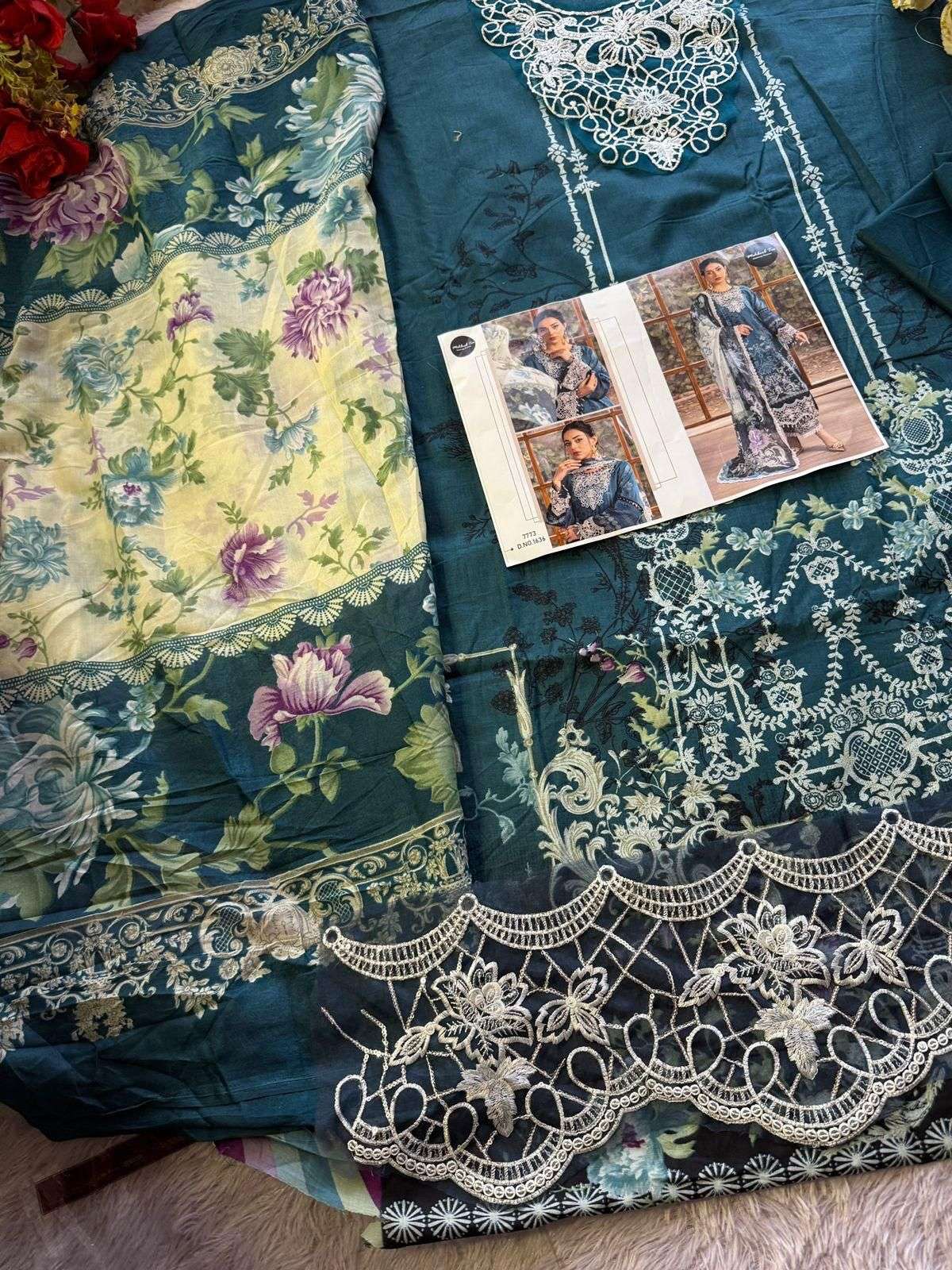 MEHBOOB TEX DESIGN NO - 1636-1639 PURE COTTON PRINT EMBROIDERED SELF WORK PATCH PAKISTANI SALWAR SUIT 