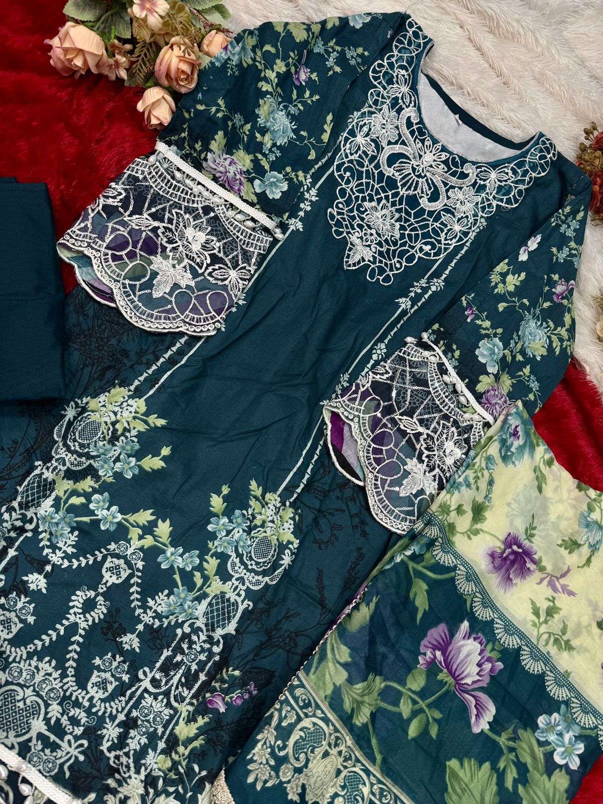 MEHBOOB TEX DESIGN NO - 1636-1639 PURE COTTON PRINT EMBROIDERED SELF WORK PATCH PAKISTANI SALWAR SUIT 