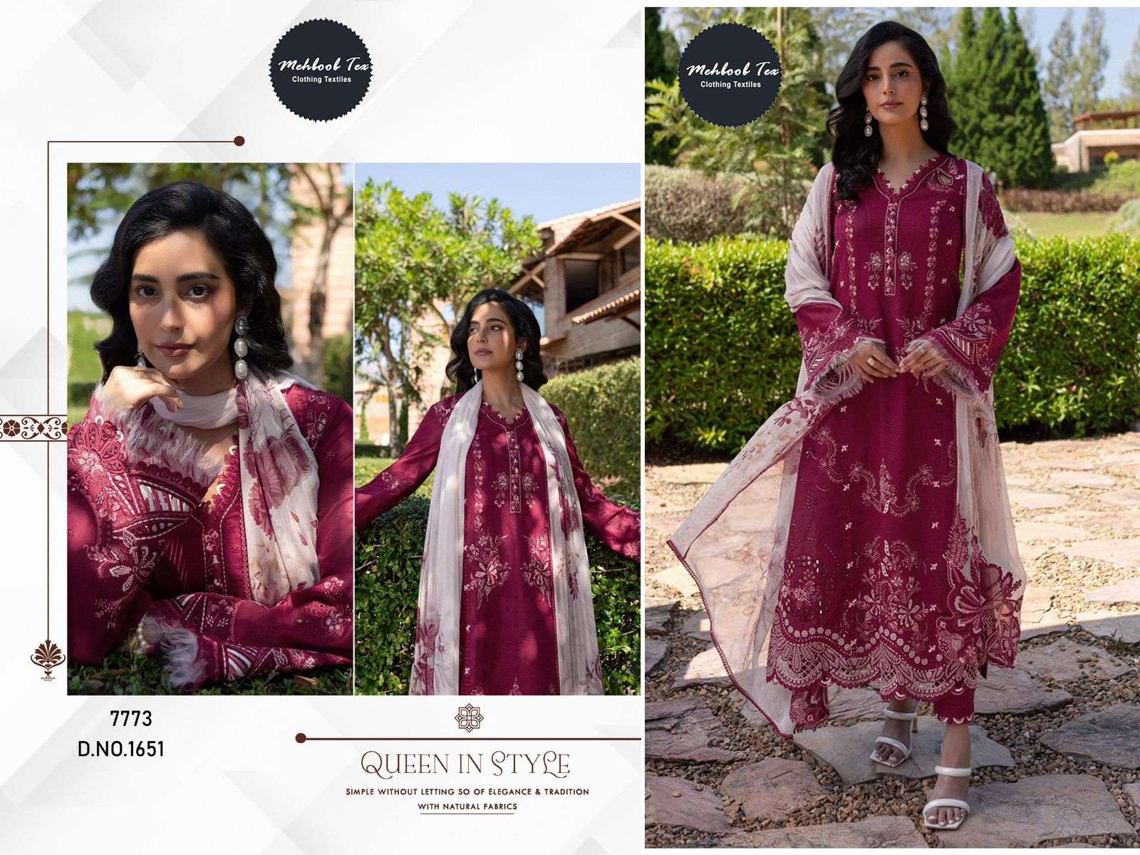 MEHBOOB TEX DESIGN NO - 1651 PURE VISCOSE LAWN HEAVY SELF EMBROIDERED PAKISTANI SALWAR SUIT 
