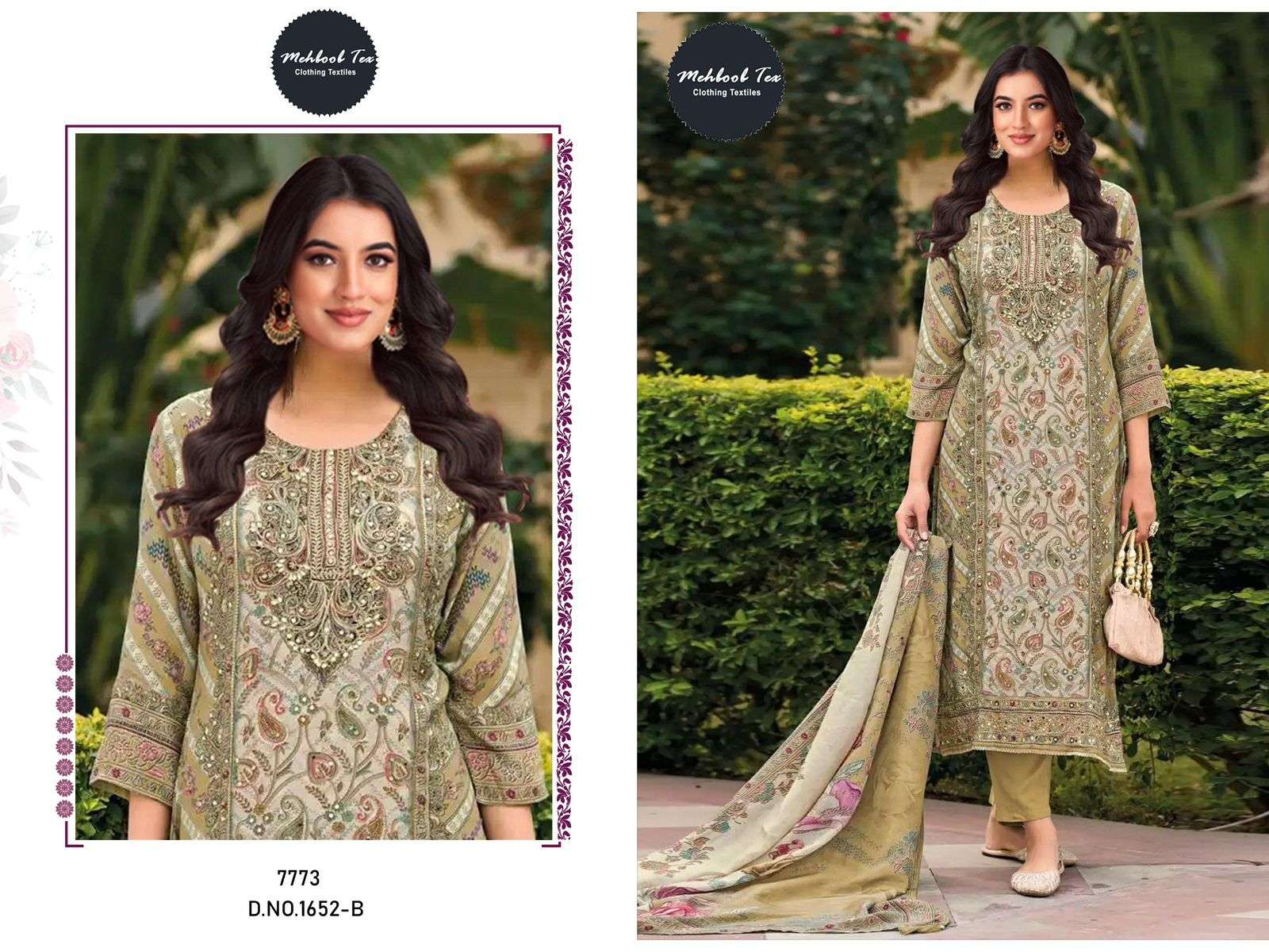 MEHBOOB TEX DESIGN NO - 1652 BC PURE VISCOSE MUSLIN DIGITAL PRINT AARI HANDWORK PAKISTANI SALWAR SUIT