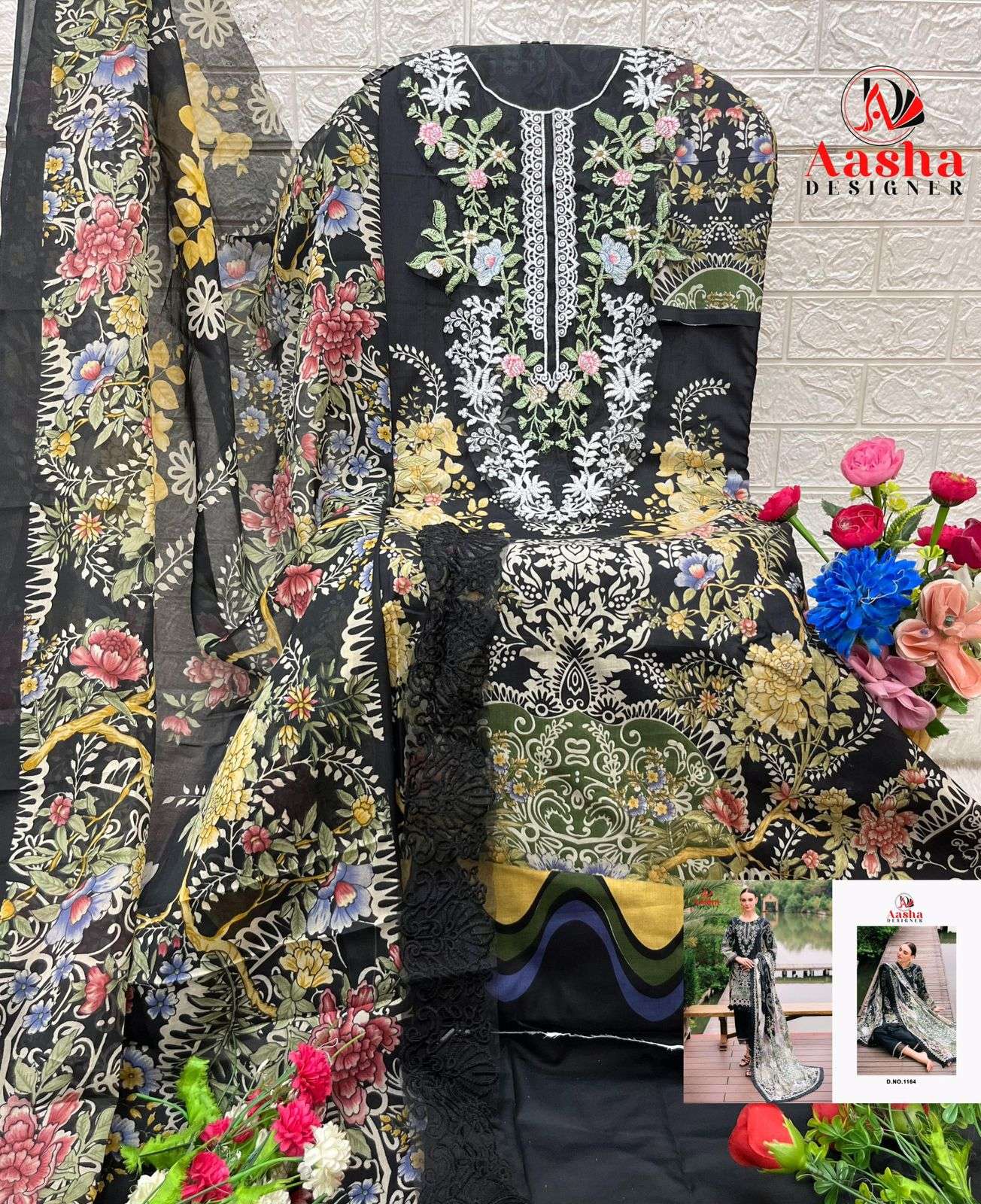 MEHBOOB TEX DESIGN NO - 1652 BC PURE VISCOSE MUSLIN DIGITAL PRINT AARI HANDWORK PAKISTANI SALWAR SUIT