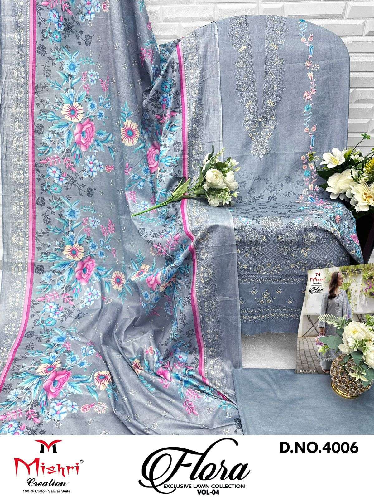 MISHRI CREATION FLORA VOL 4 LAWN COTTON DIGITAL KARACHI PRINT SUIT