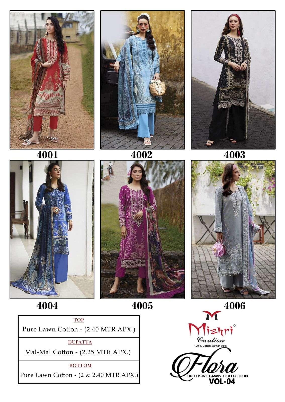 MISHRI CREATION FLORA VOL 4 LAWN COTTON DIGITAL KARACHI PRINT SUIT