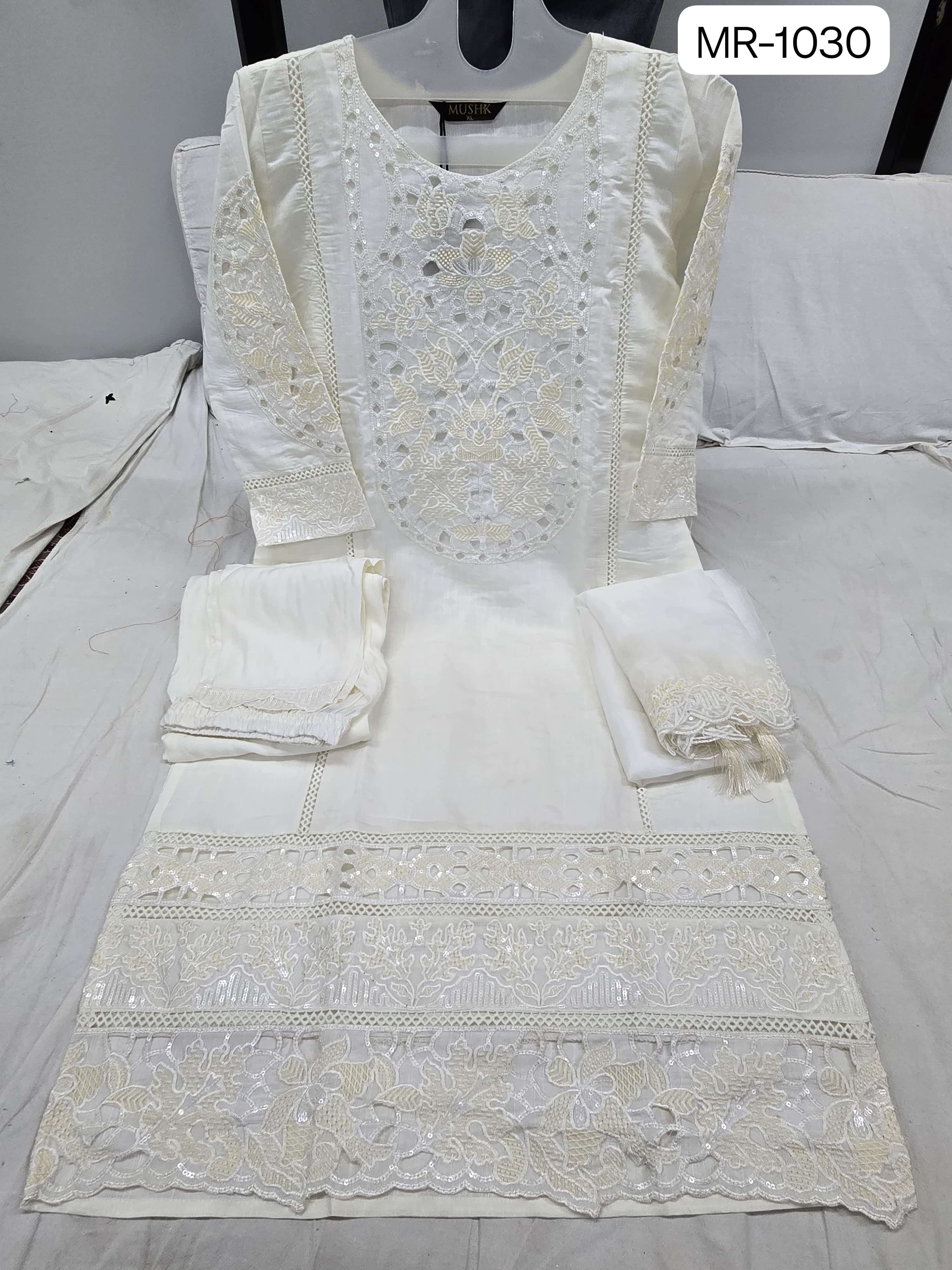 MUSHK MR 1030 SILK HEAVY EMBROIDERY DESIGNER READY MADE PAKISTANI SUIT