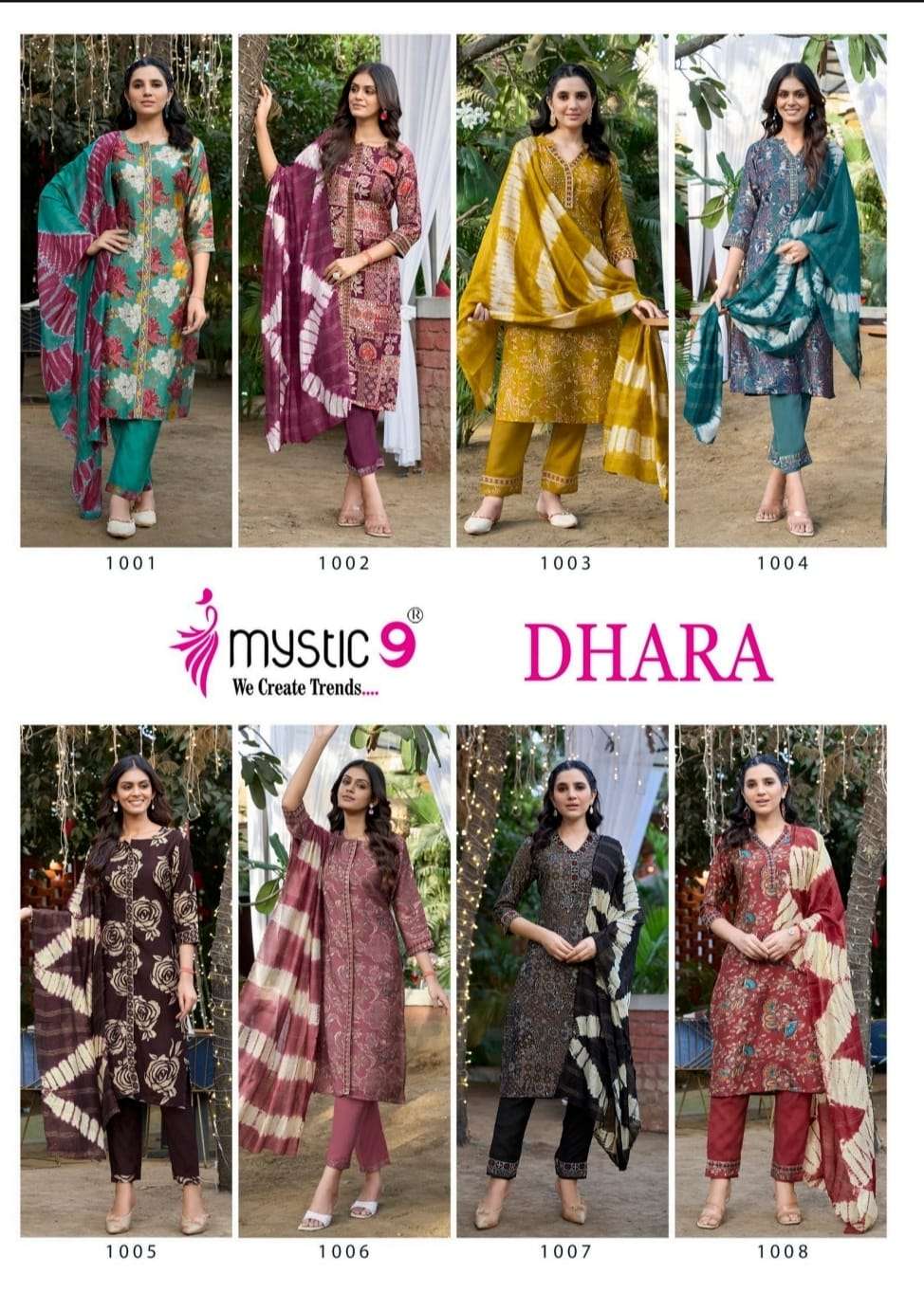 MYSTIC 9 DHARA VOL 1 FANCY PRINT WITH WORK LADIES KURTI COMBO SET