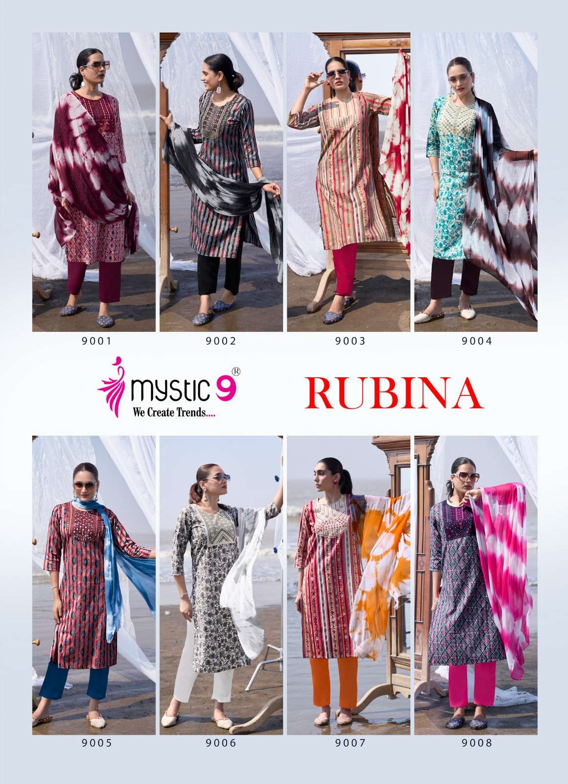 MYSTIC 9 RUBINA VOL 9 RAYON PRINT FANCY LADIES KURTI COMBO SET