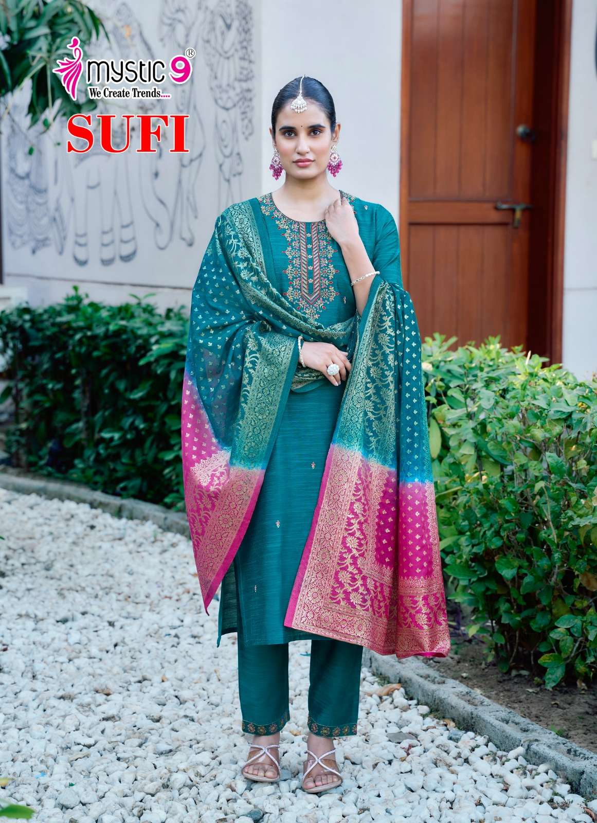MYSTIC 9  SUFI VOL 1  BANGLORE SILK FANCY EMBROIDERY KURTI COMBO SET