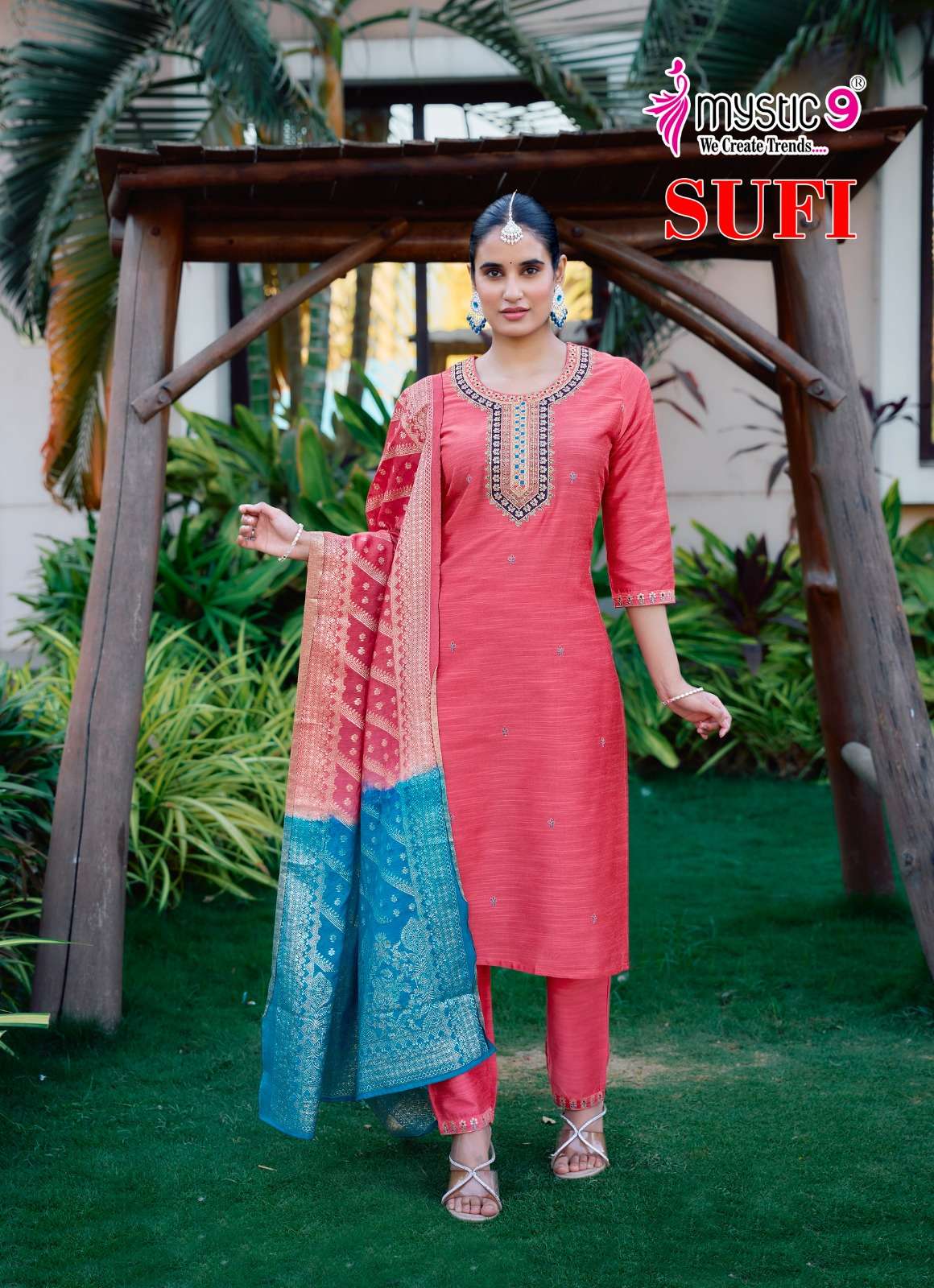 MYSTIC 9  SUFI VOL 1  BANGLORE SILK FANCY EMBROIDERY KURTI COMBO SET