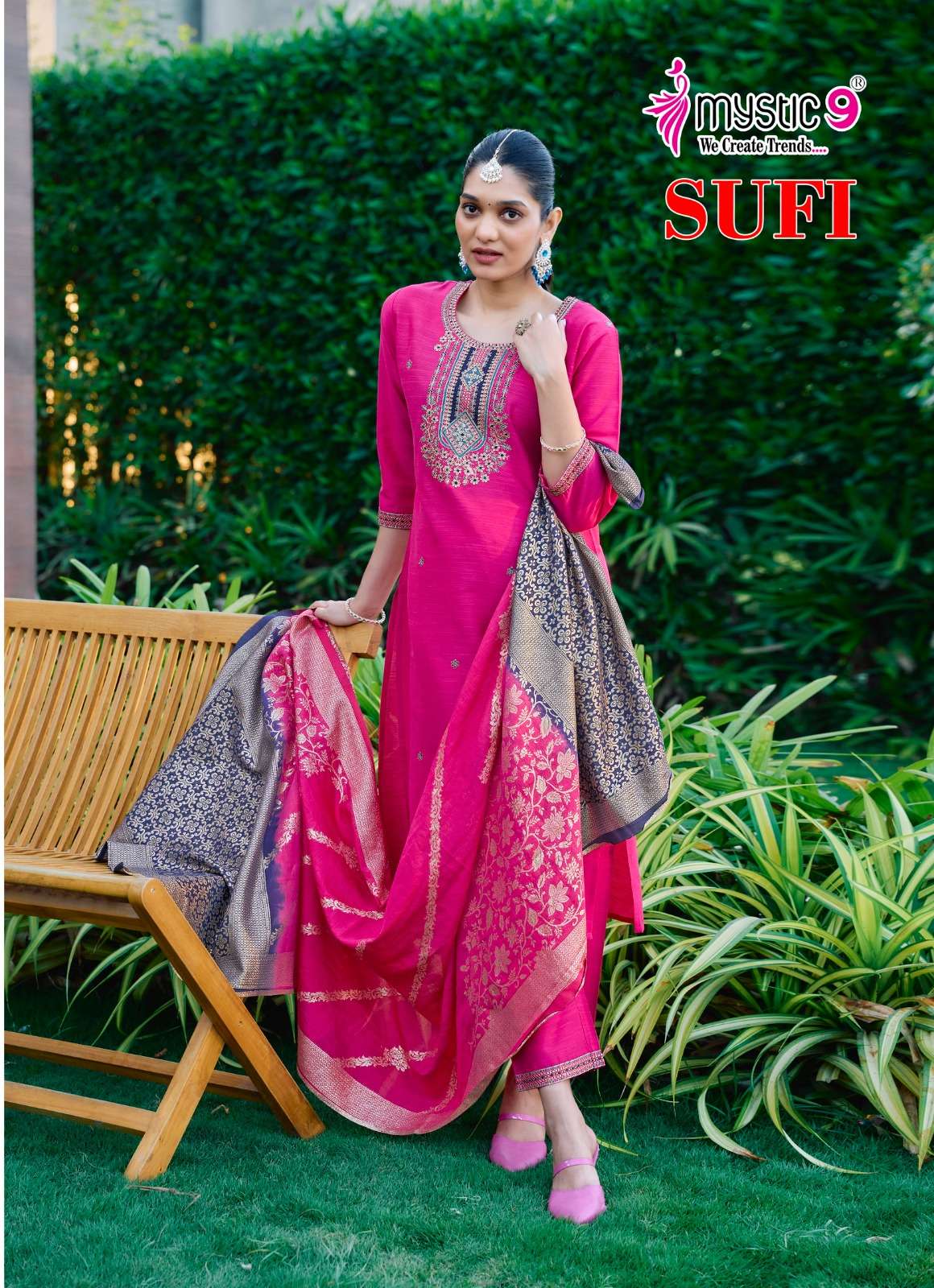 MYSTIC 9  SUFI VOL 1  BANGLORE SILK FANCY EMBROIDERY KURTI COMBO SET