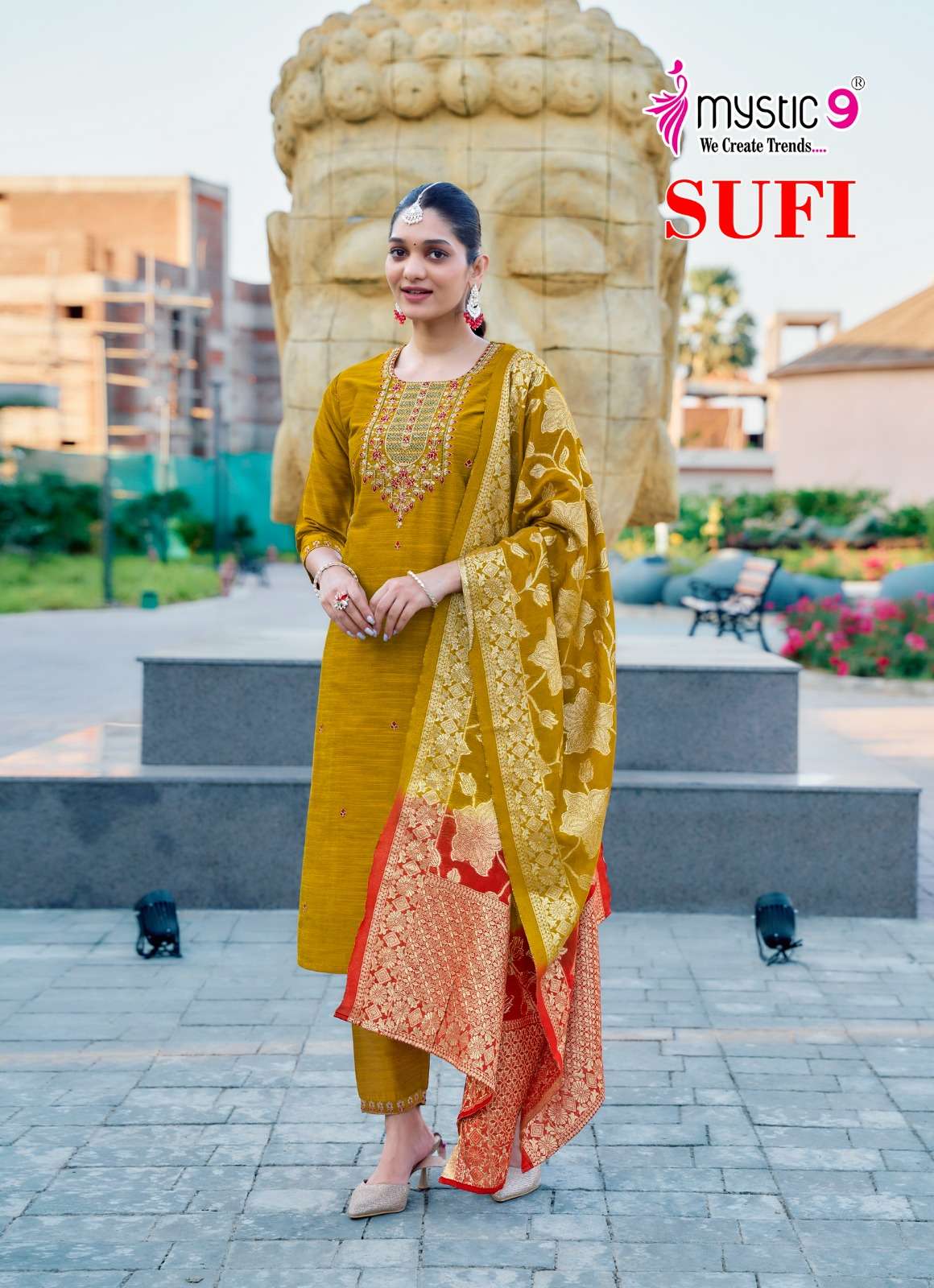 MYSTIC 9  SUFI VOL 1  BANGLORE SILK FANCY EMBROIDERY KURTI COMBO SET