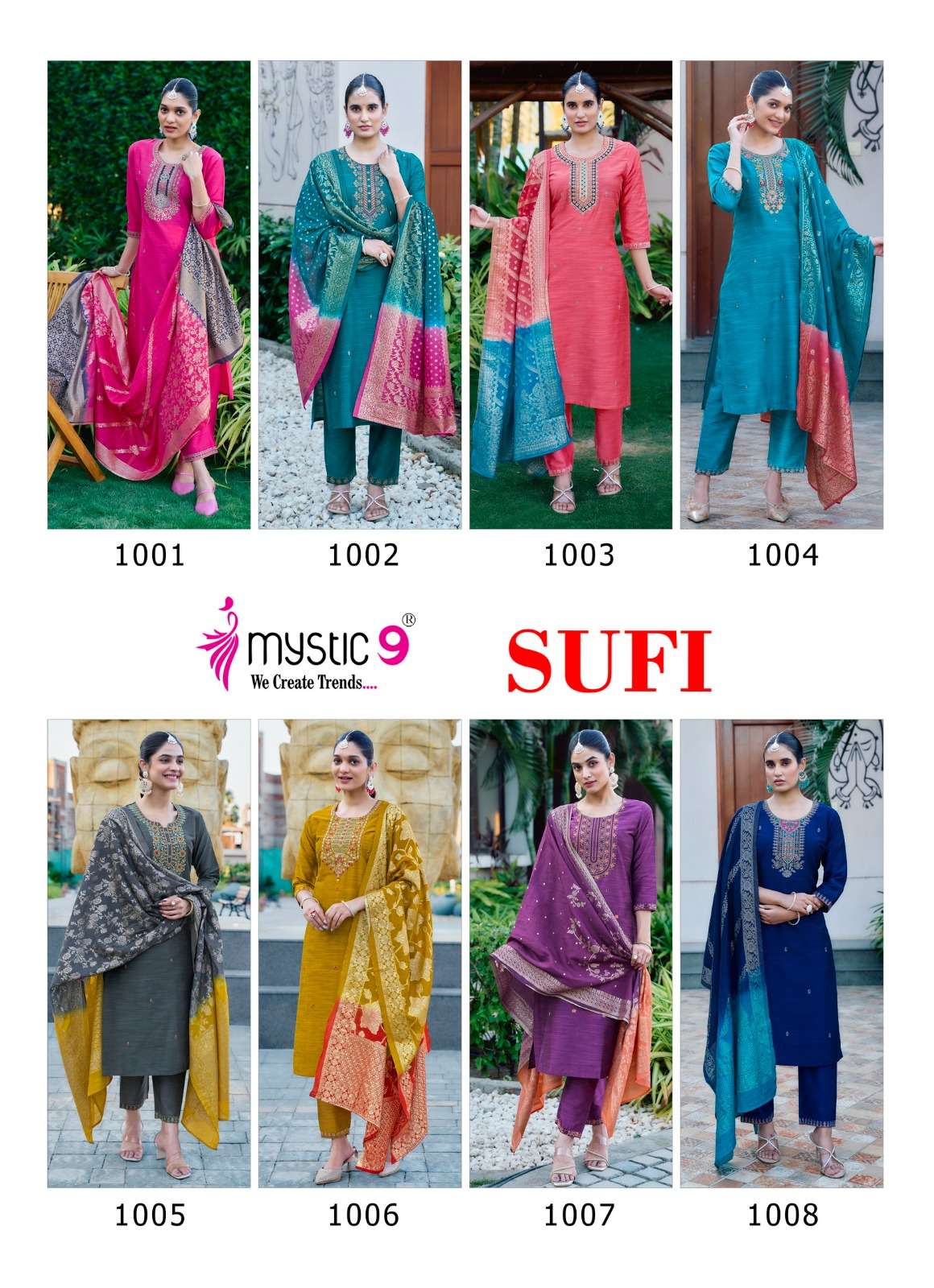 MYSTIC 9  SUFI VOL 1  BANGLORE SILK FANCY EMBROIDERY KURTI COMBO SET