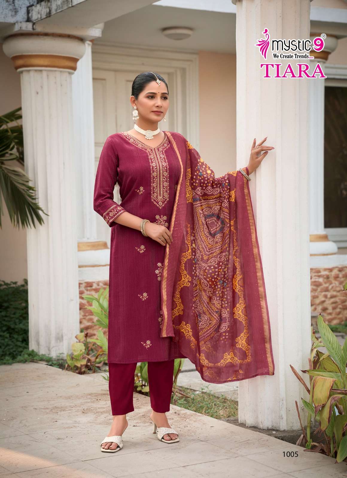 MYSTIC 9 TIARA VOL 1 SIMER FABRIC FANCY WORKS LADIES KURTI COMBO SET