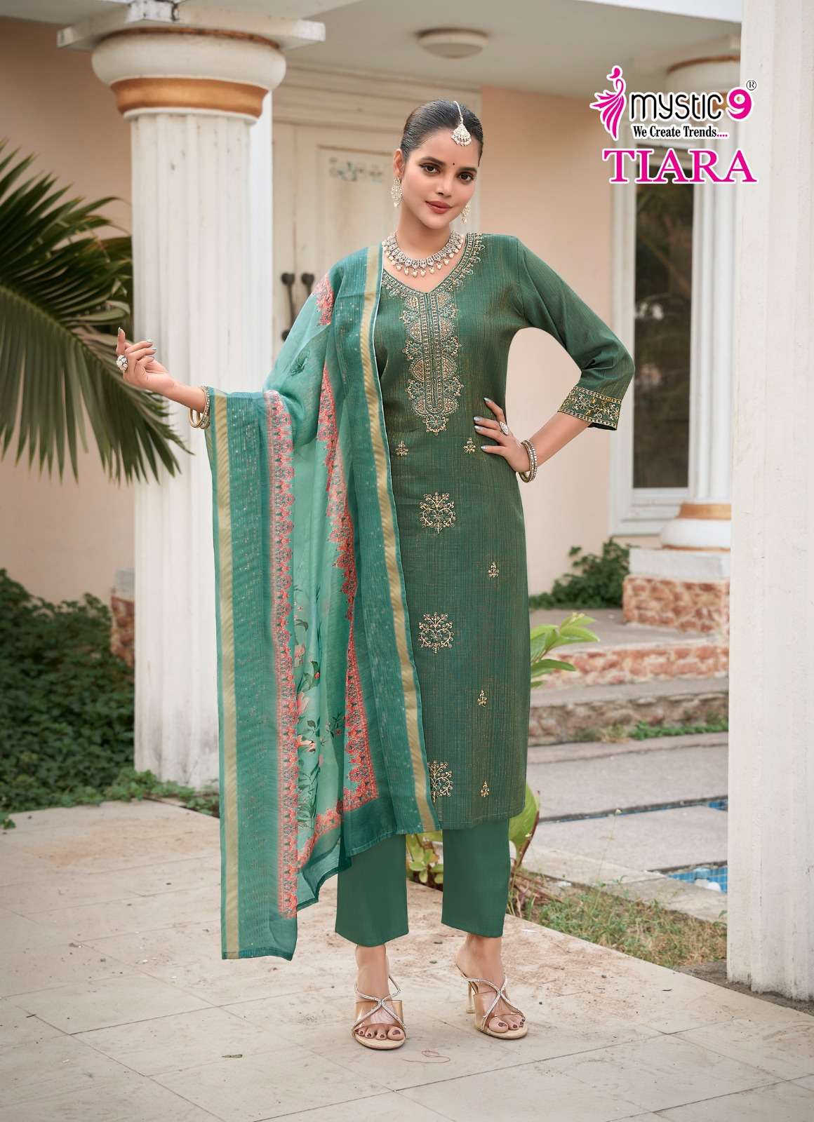 MYSTIC 9 TIARA VOL 1 SIMER FABRIC FANCY WORKS LADIES KURTI COMBO SET