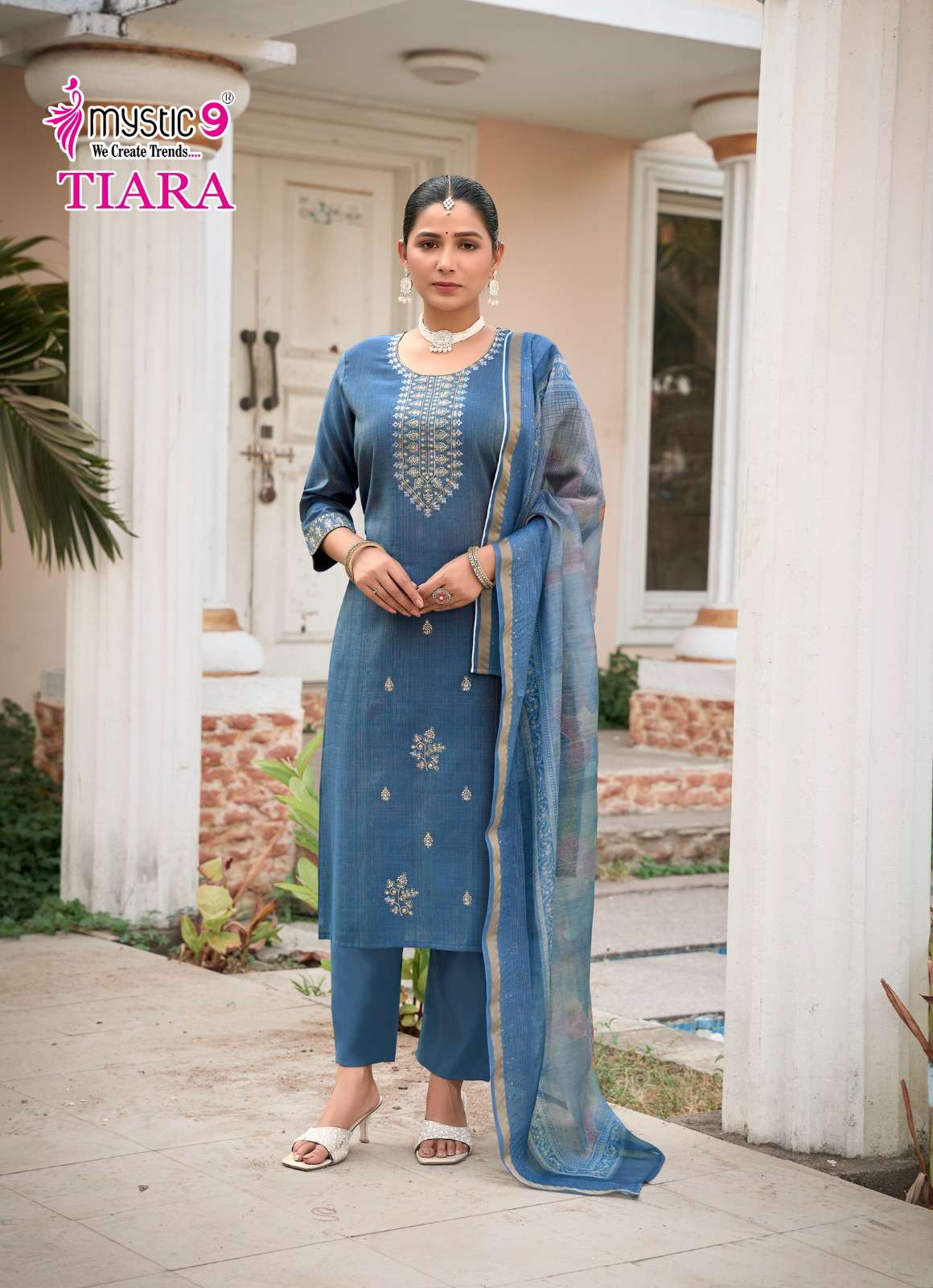 MYSTIC 9 TIARA VOL 1 SIMER FABRIC FANCY WORKS LADIES KURTI COMBO SET