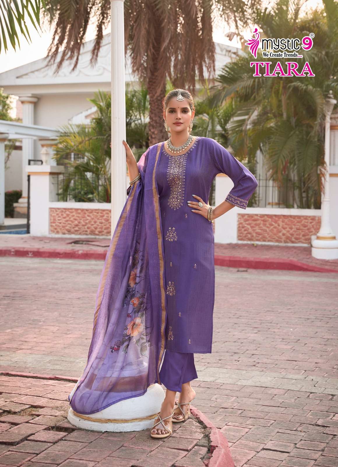 MYSTIC 9 TIARA VOL 1 SIMER FABRIC FANCY WORKS LADIES KURTI COMBO SET