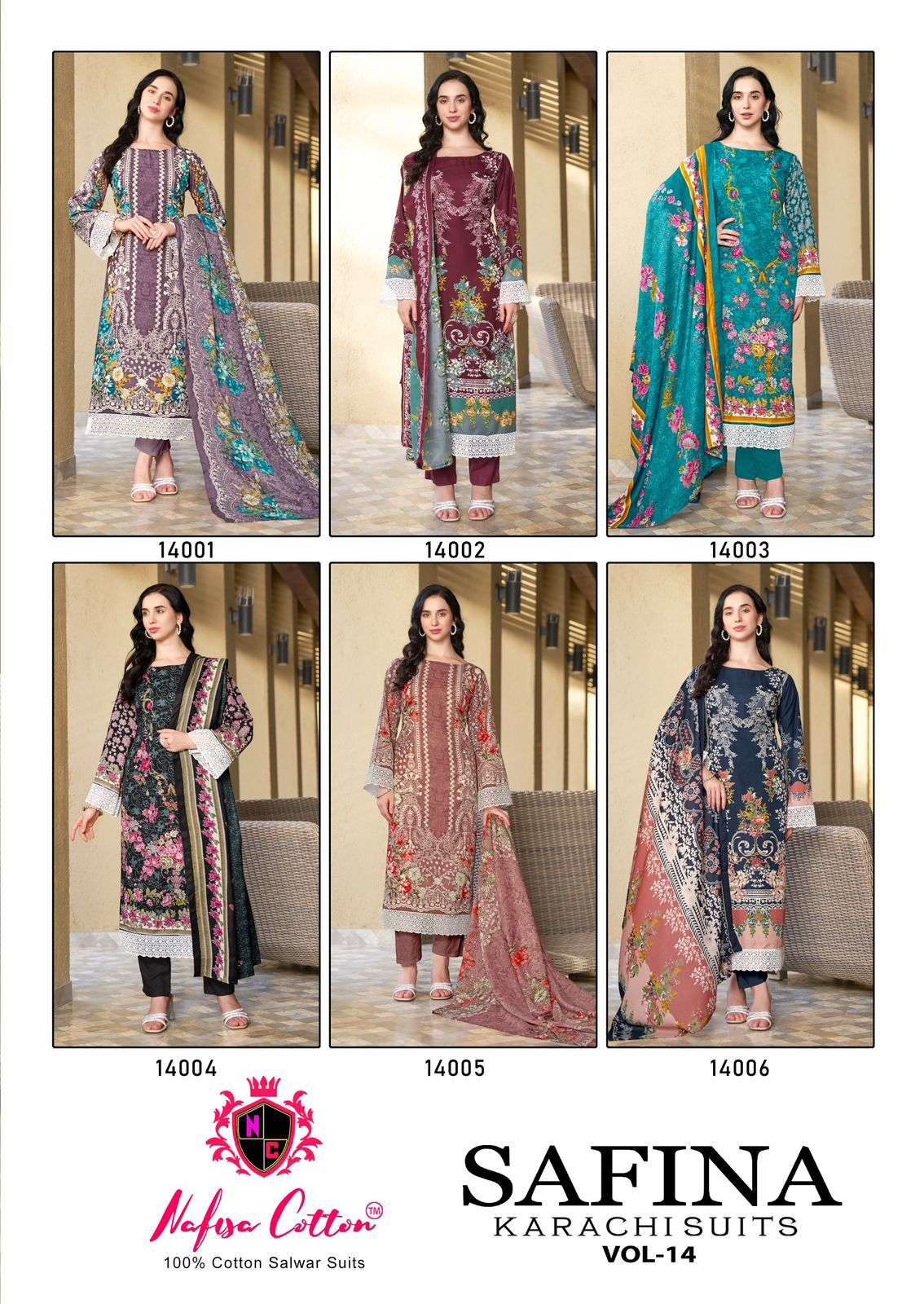 NAFISA COTTON SAFINA KARACHI SUITS VOL 14 COTTON DIGITAL PRINTS SALWAR SUIT