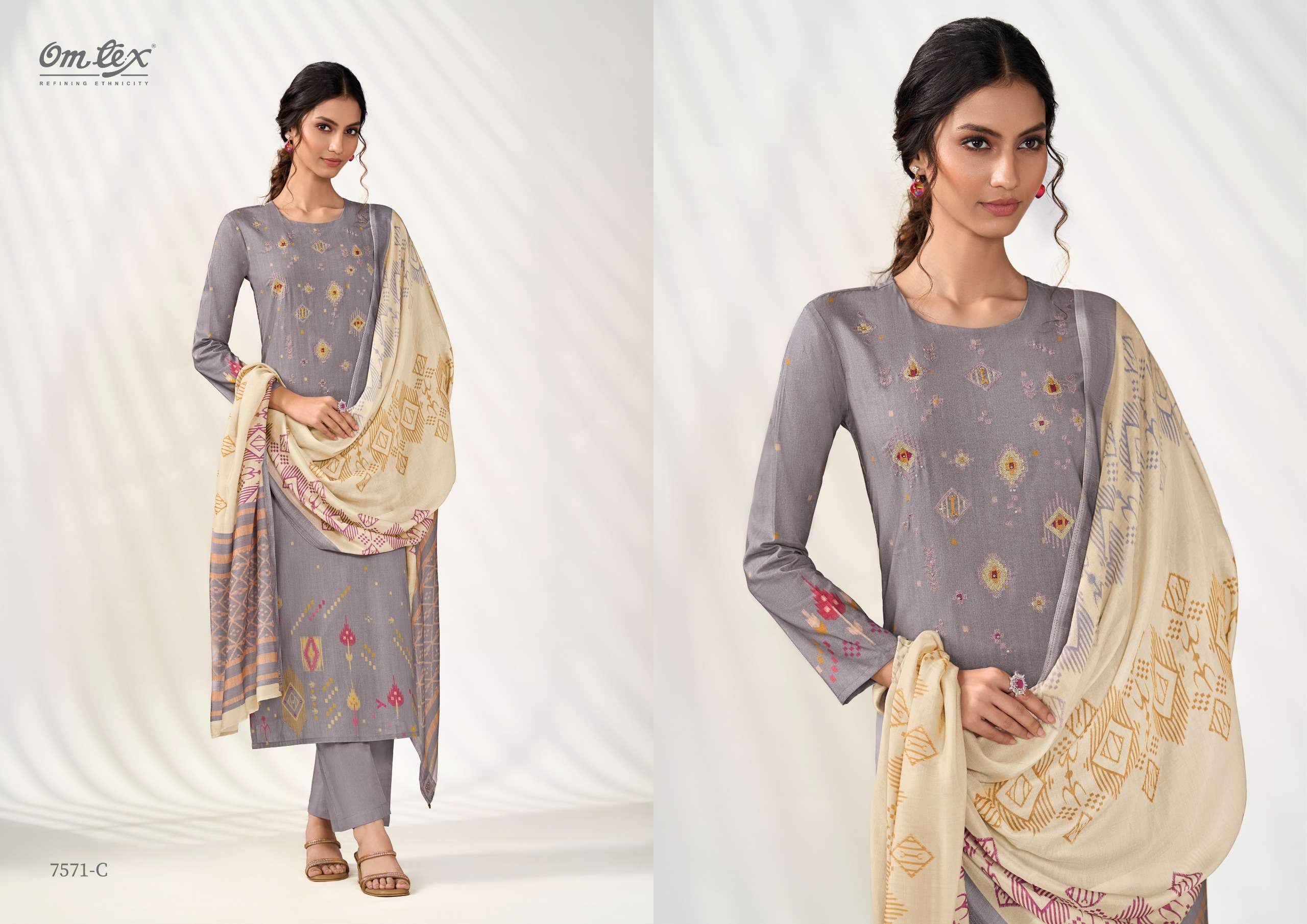 OMTEX BOLD FASHION LAWN COTTON DIGITAL PRINT WITH EMBROIDERY WORK SUIT