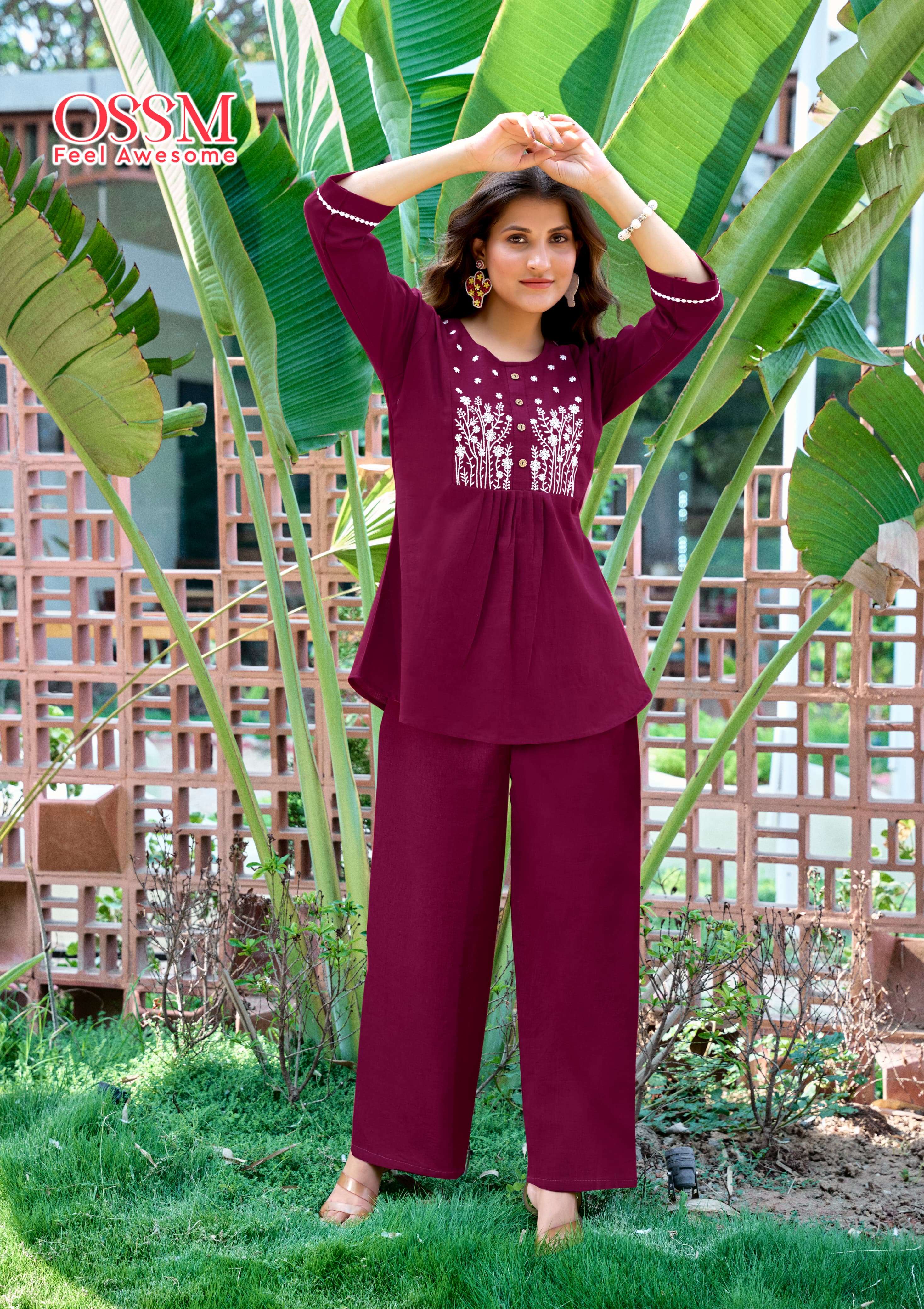 OSSM GLAMOUR JAIPURI COTTON FANCY WORKS LADIES CO-ORD SET