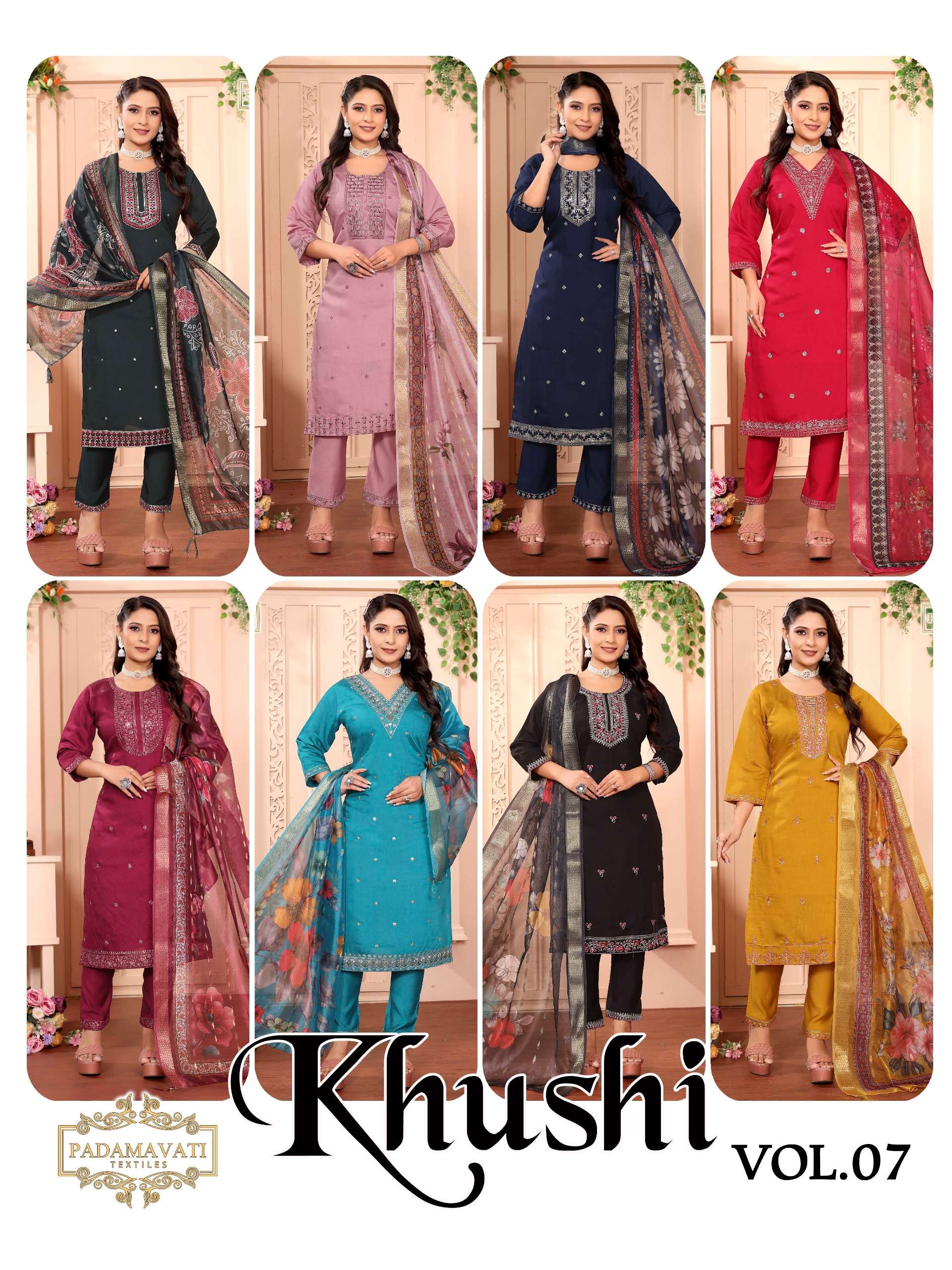 PADMAVATI TEXTILES KHUSHI VOL 7 SILK WITH FANCY WORK LADIES KURTI COMBO SET