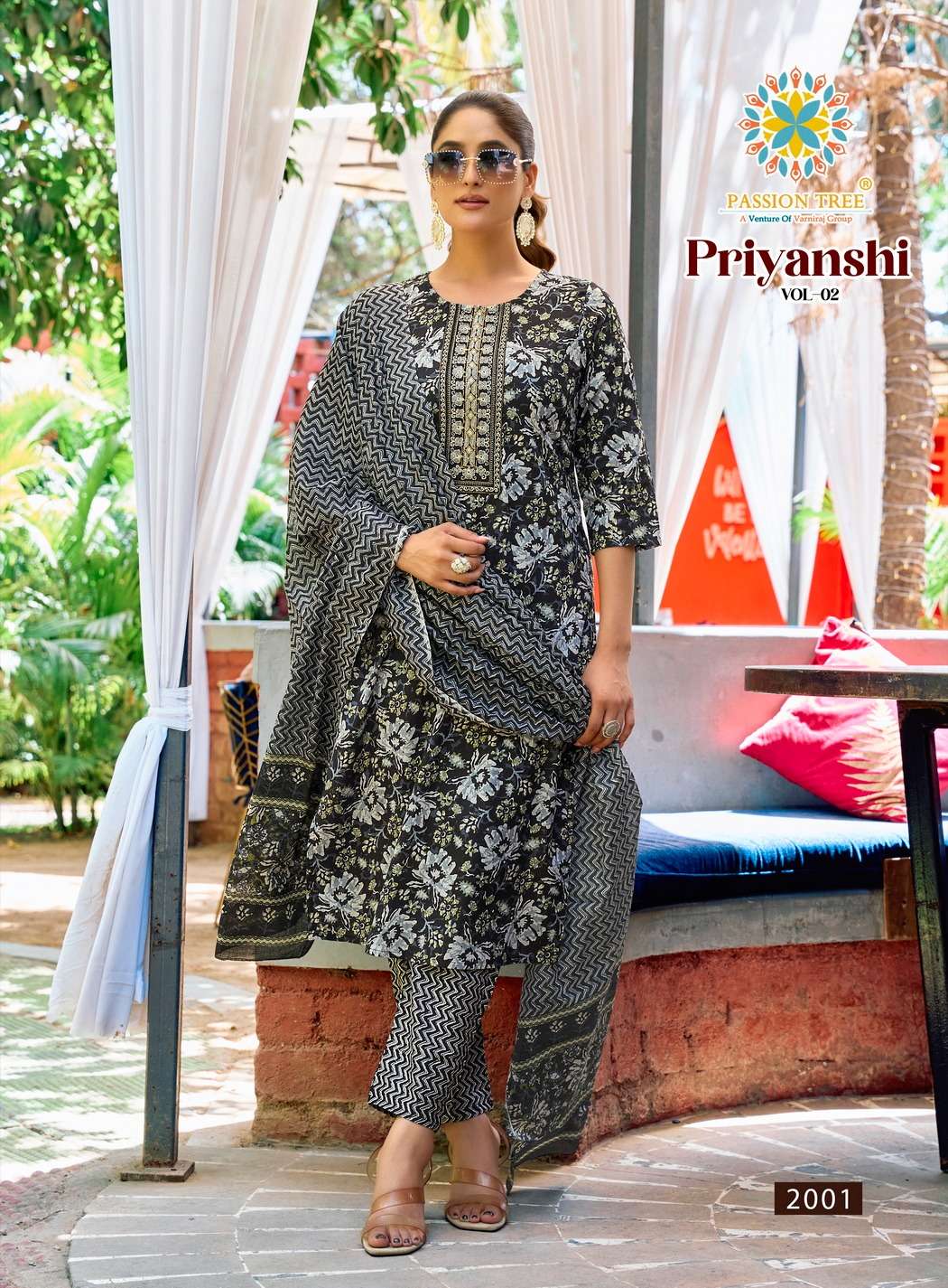 PASSION TREE PRIYANSHI VOL 2 COTTON PRINTED LADIES KURTI PANT AND DUPATTA SET