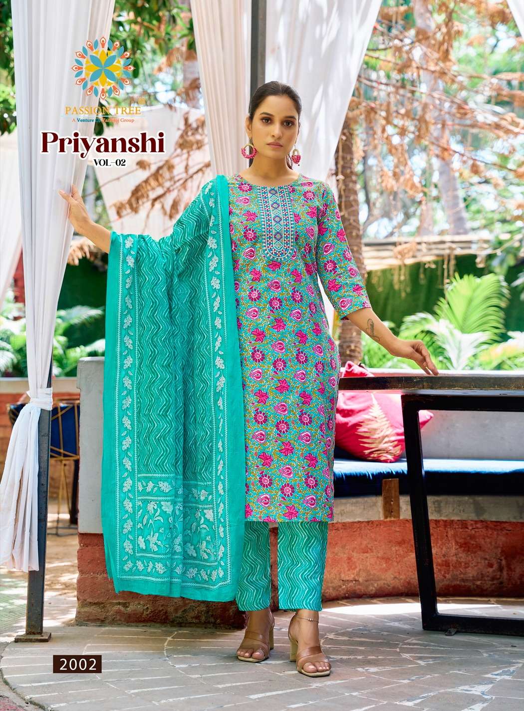 PASSION TREE PRIYANSHI VOL 2 COTTON PRINTED LADIES KURTI PANT AND DUPATTA SET